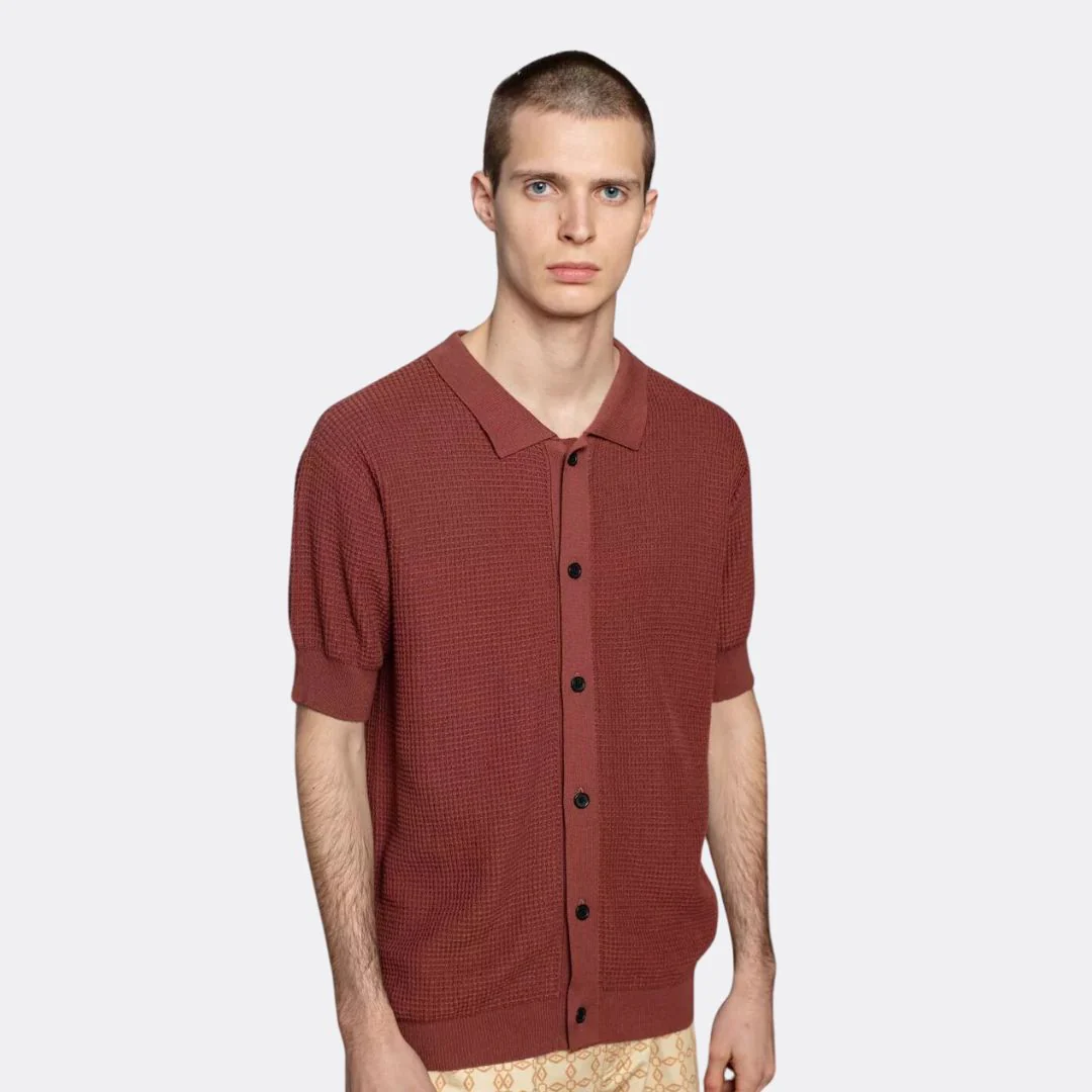 Gleni Fancy Knit Polo Sweater (Brown) - Image 2