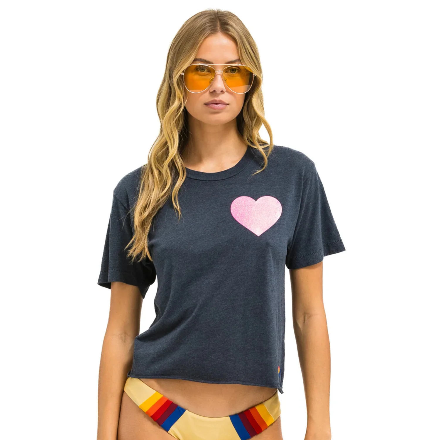 Glitter Heart Boyfriend Tee (Charcoal + Neon Pink)