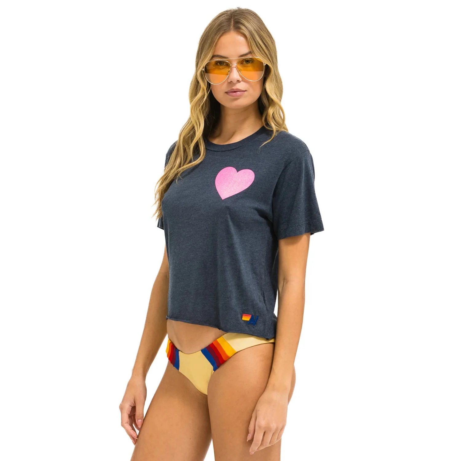 Glitter Heart Boyfriend Tee (Charcoal + Neon Pink) - Image 2