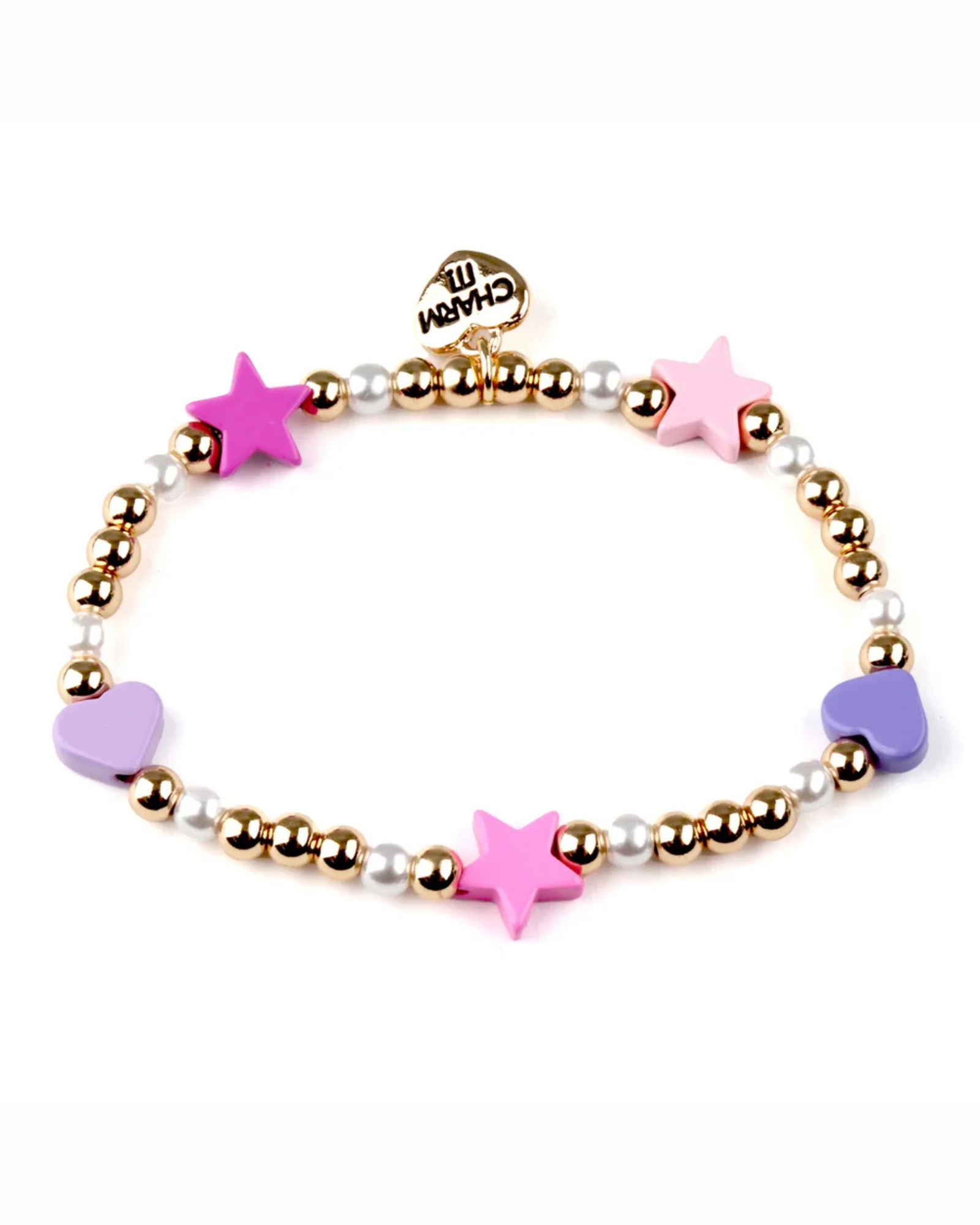 Gold Heart + Star Stretch Bead Bracelet