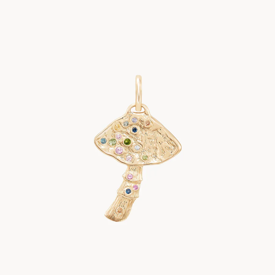Golden Journey Mushroom Charm (10K Gold + Multi Sapphire)