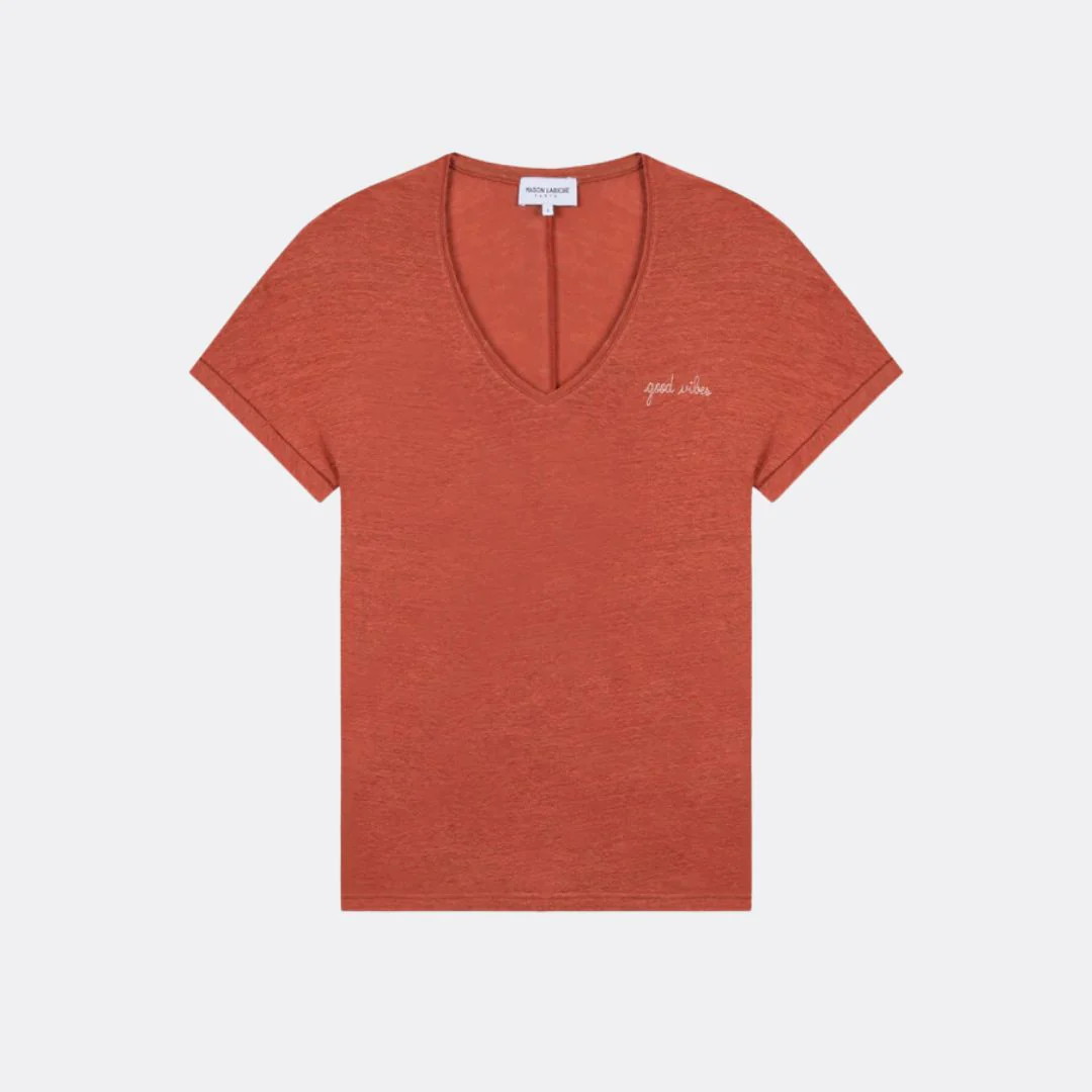 "Good Vibes" Linen Château T-Shirt (Terracotta)