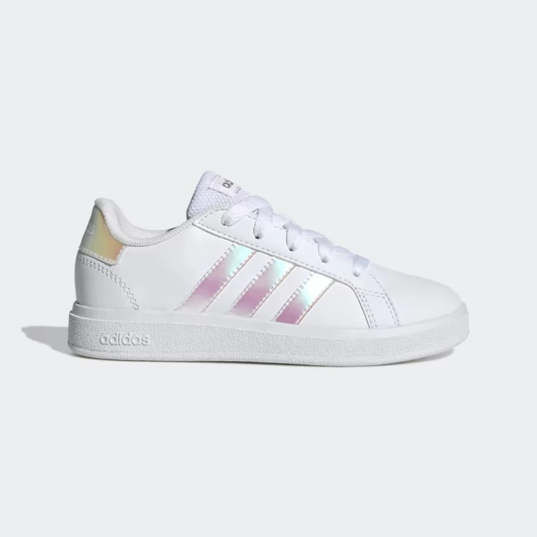 Grand Court Lifestyle Lace Tennis Shoes (Cloud White + Iridescent + Cloud White)