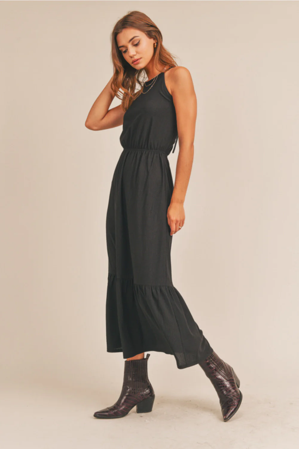 Halter Midi Dress (Black) - Image 3