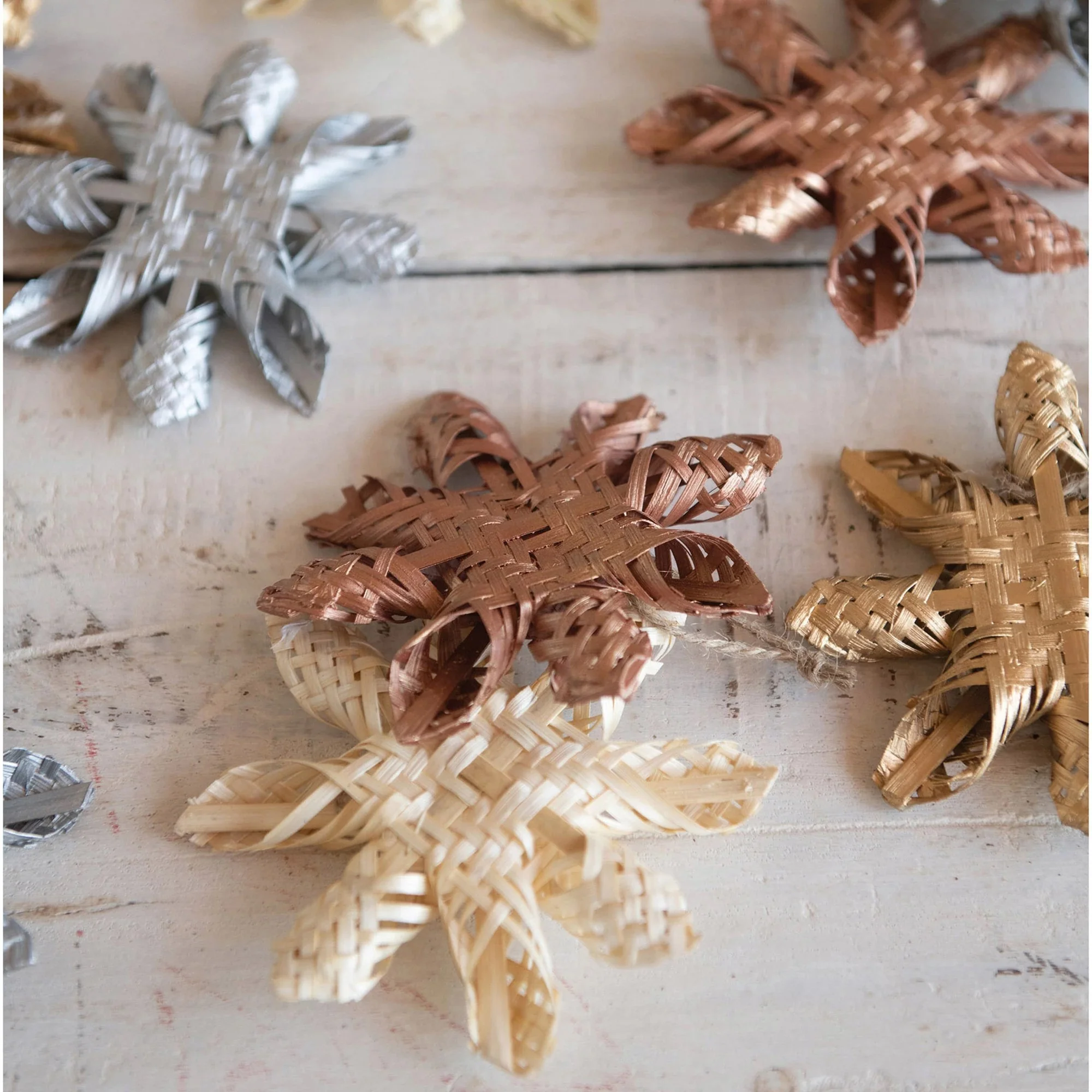 Hand-Woven Seagrass Snowflake Ornament (Natural) - Image 3