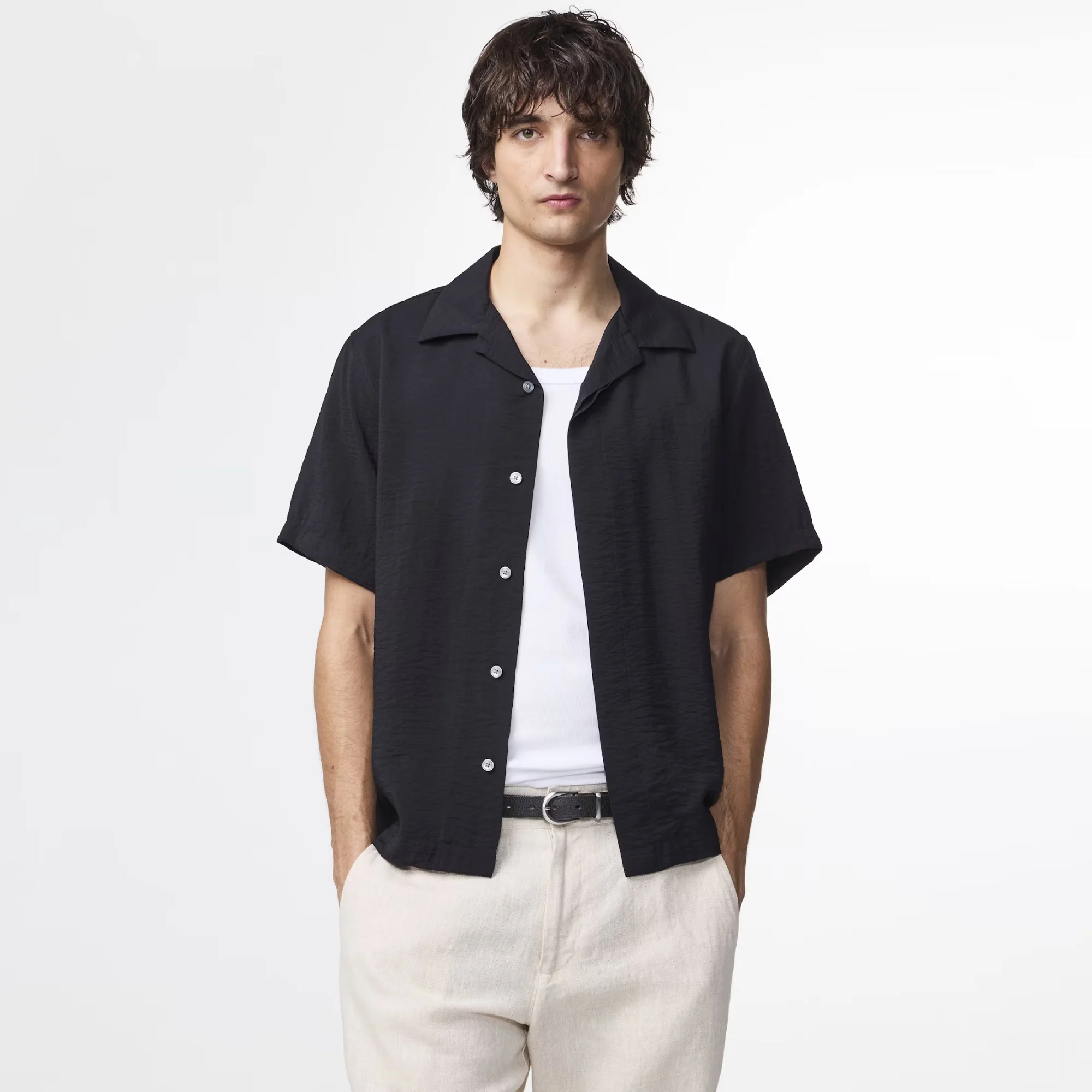 Hank 5971 Open Collar Shirt (Black)