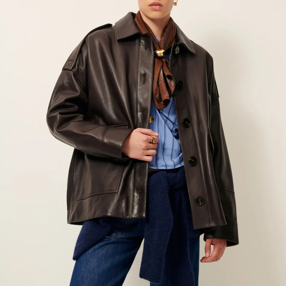 Harriboyd Leather Oversized Jacket (Coffee Leather) - Image 2
