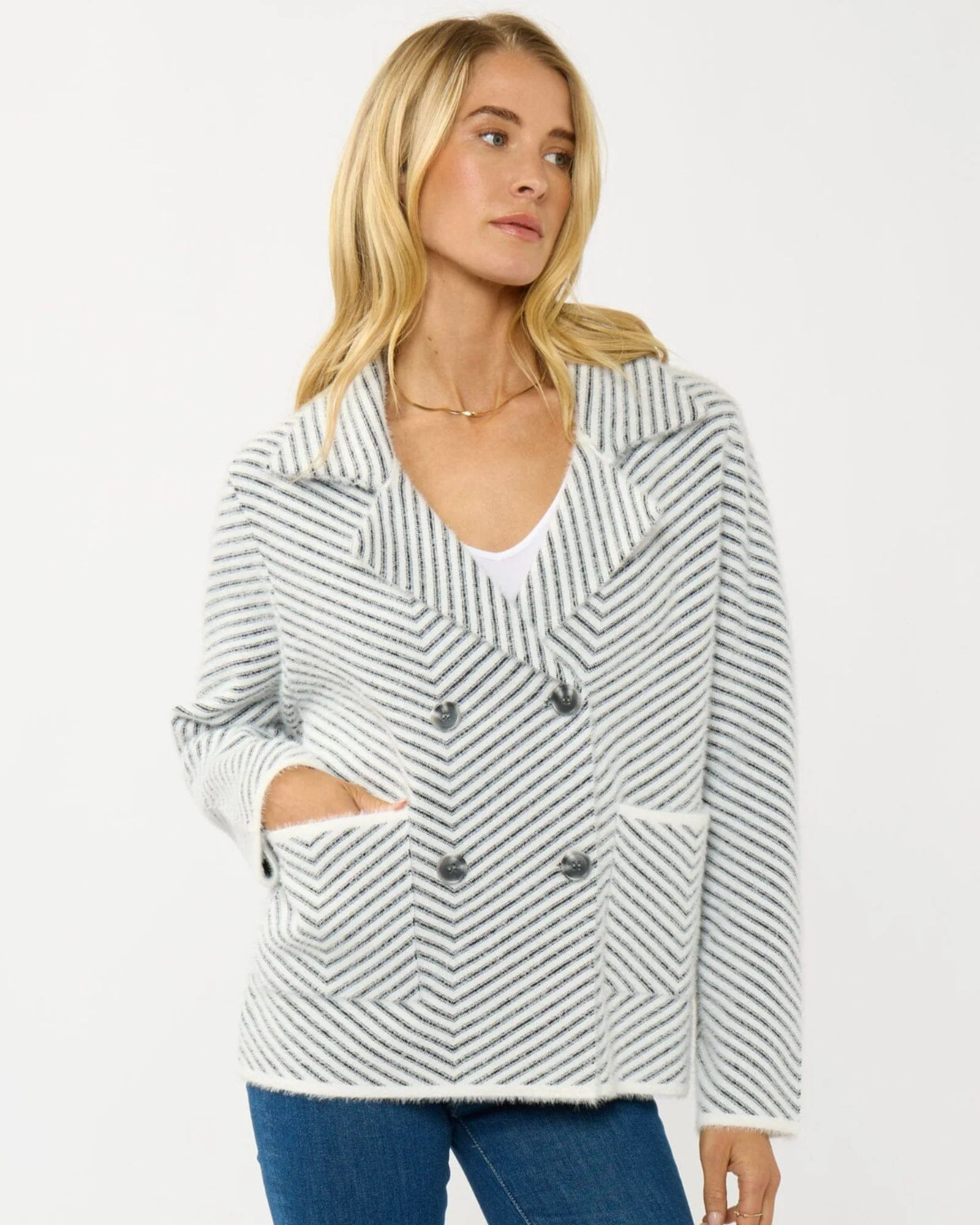 Haven Sweater Jacket (Black + White) - Image 4
