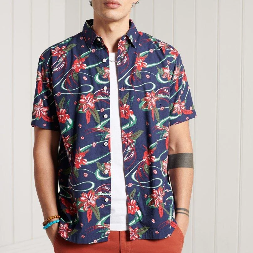 Hawaiian Box Fit Short Sleeve Shirt (Navy Aop) - Image 2