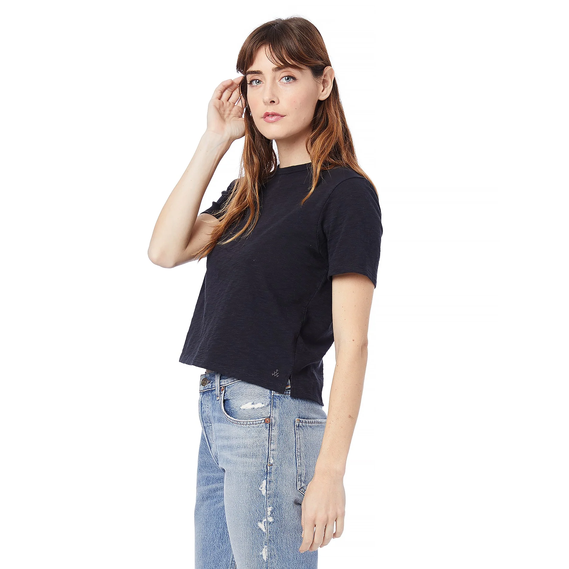 Hayes Organic Slub Cropped T-Shirt (Black) - Image 2