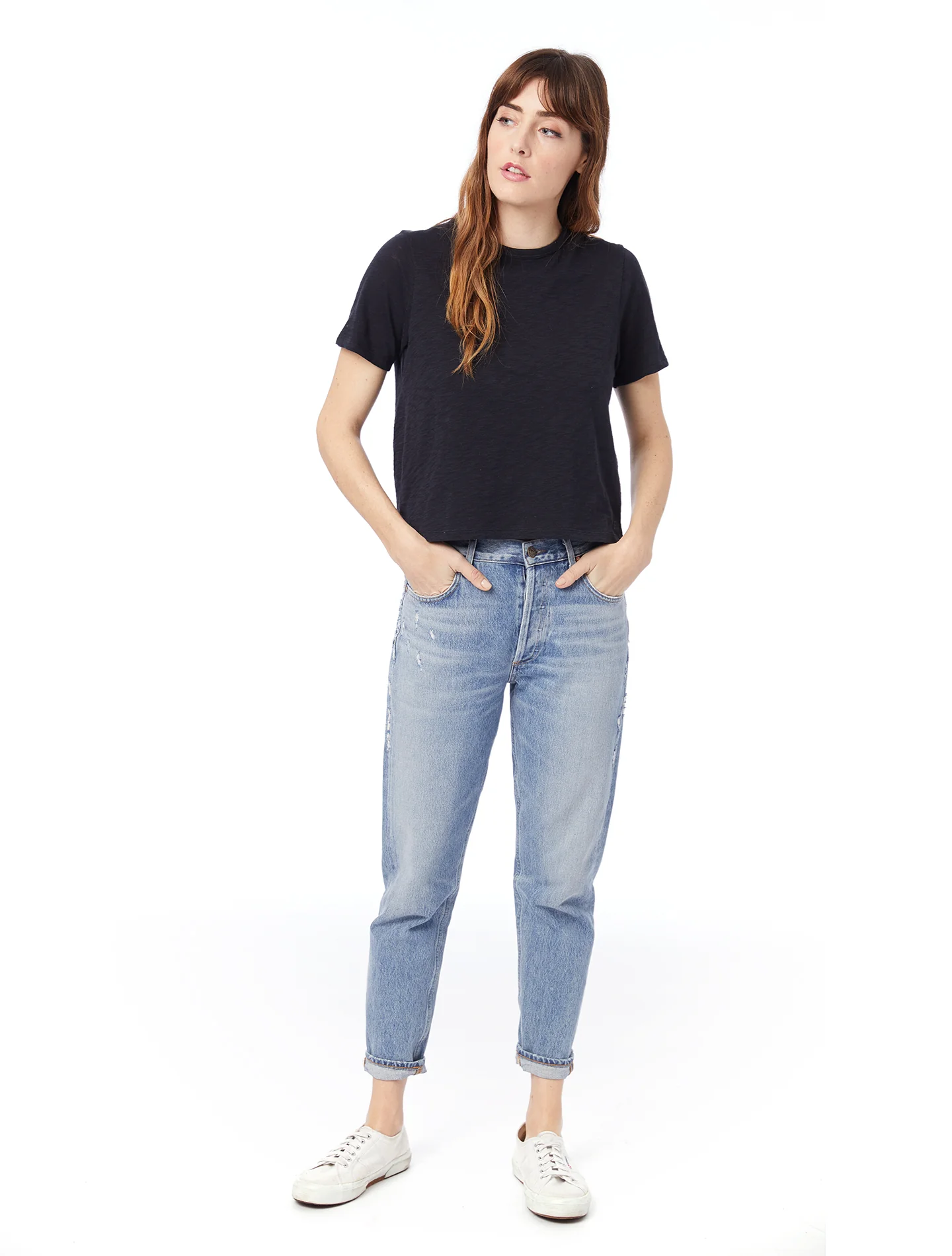 Hayes Organic Slub Cropped T-Shirt (Black) - Image 4