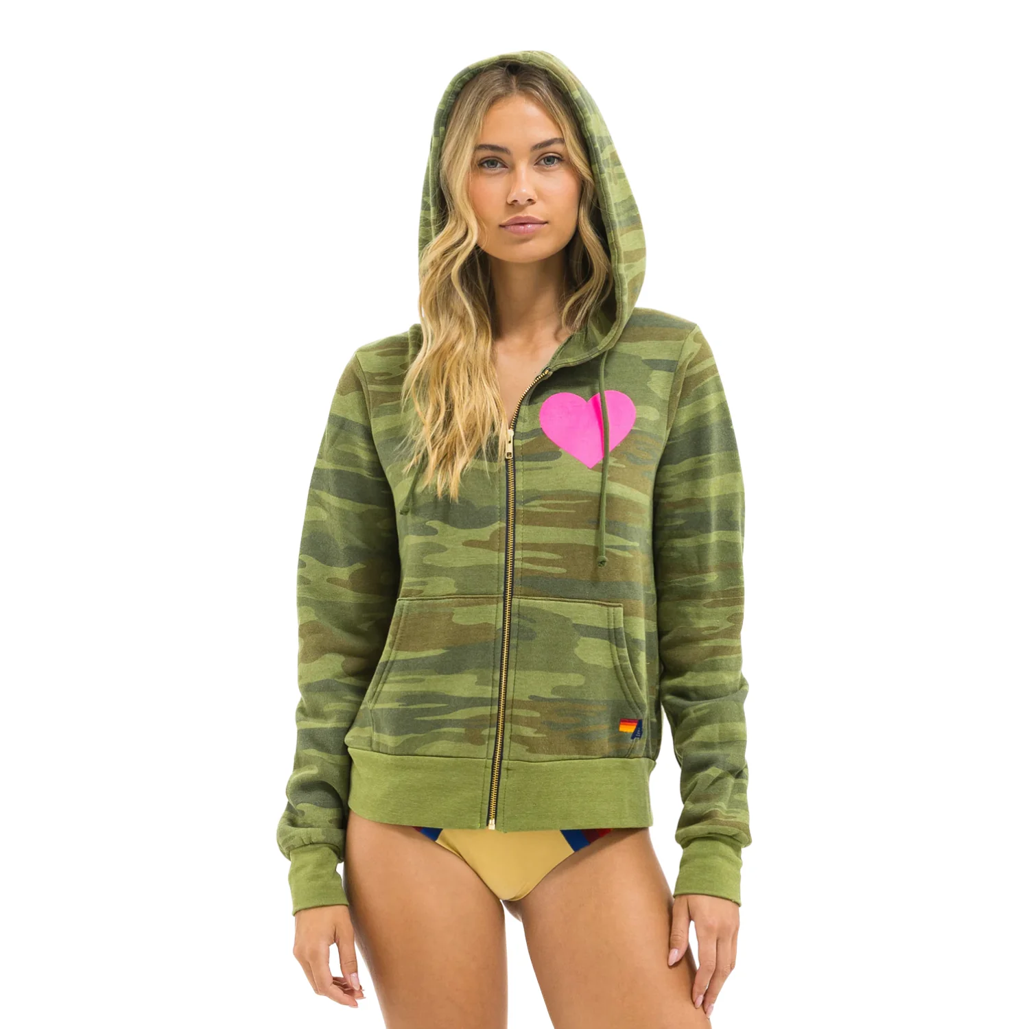 Heart 2 Zip Hoodie (Camo + Neon Pink)
