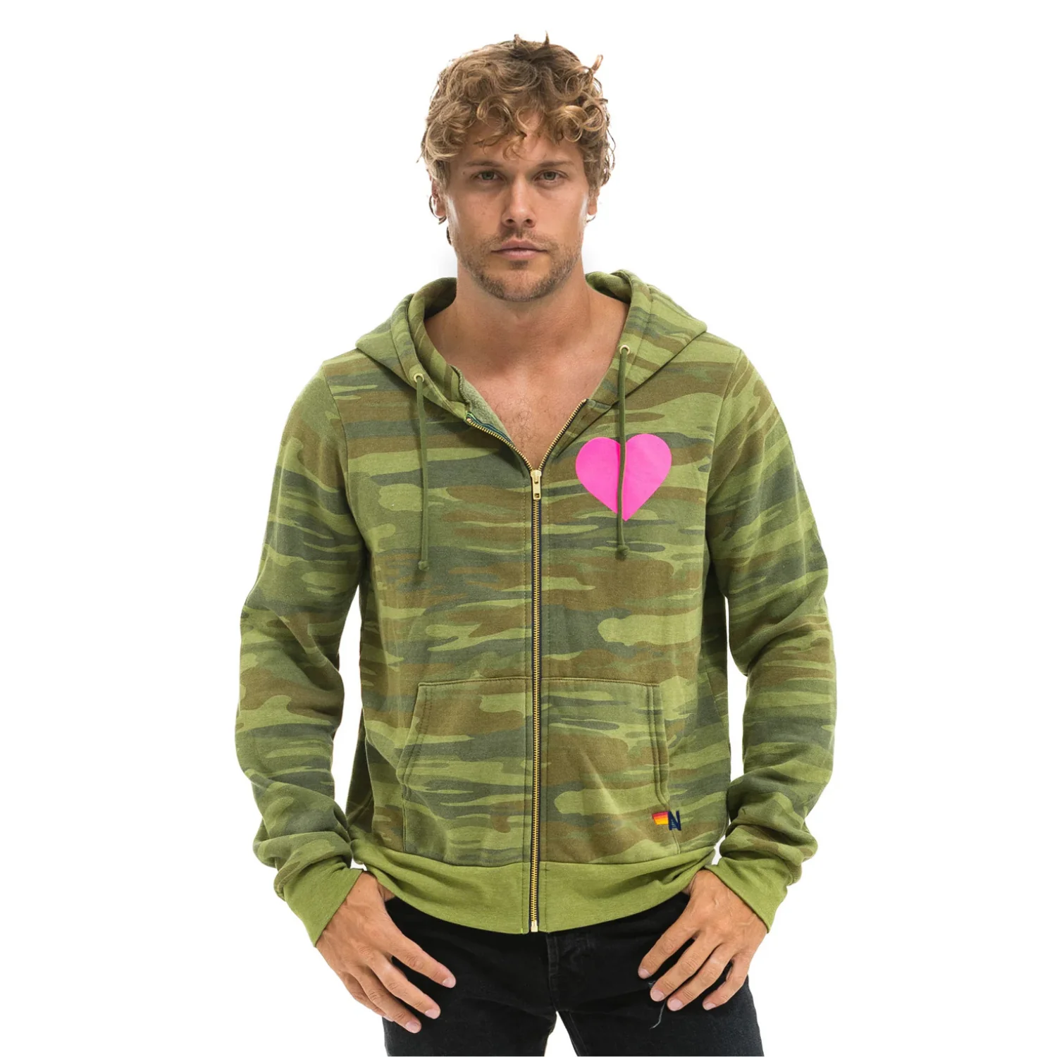 Heart 2 Zip Hoodie (Camo + Neon Pink) - Image 2