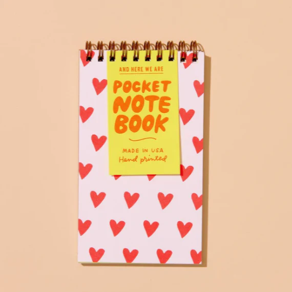 Hearts Letterpress Spiral Pocket Notebook
