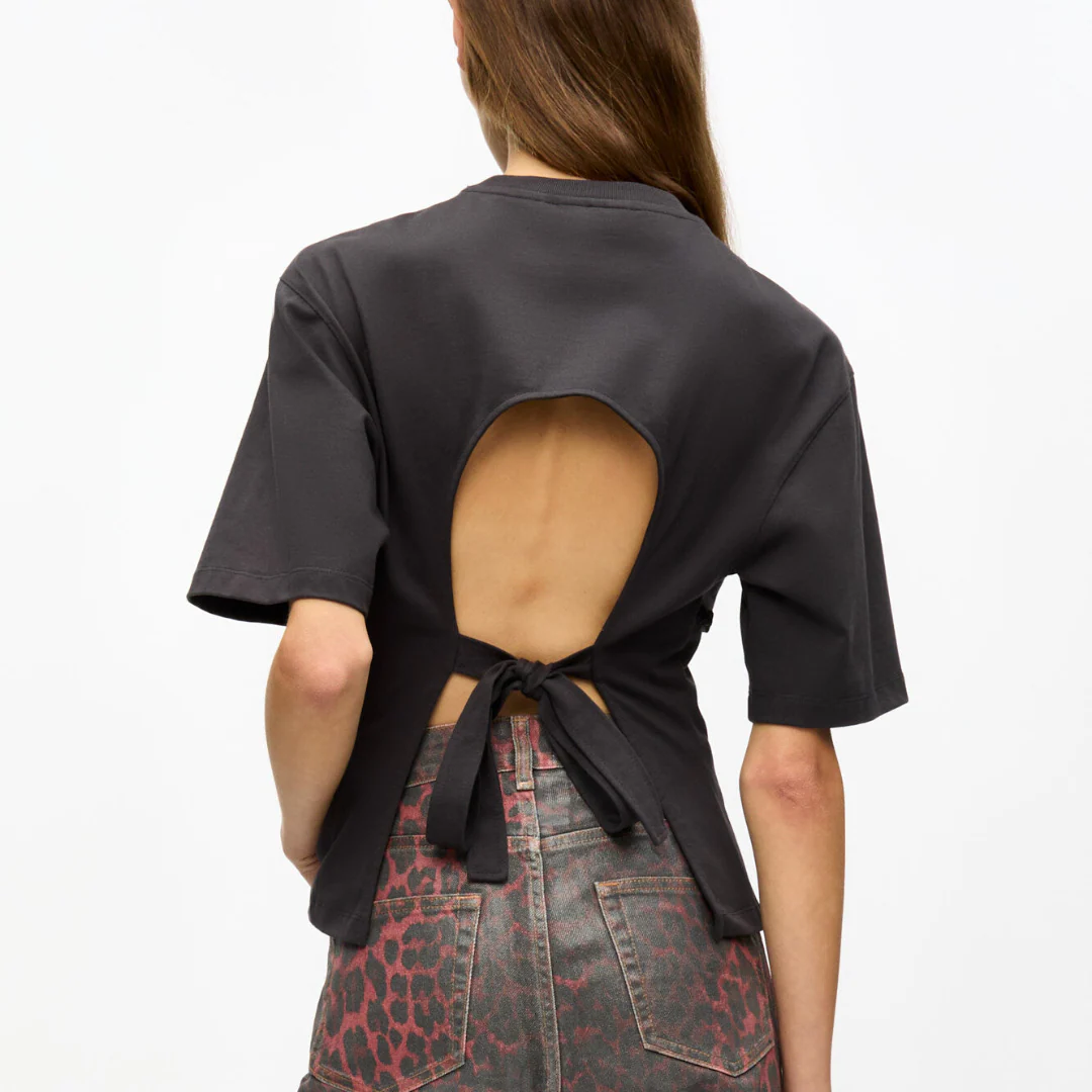 Heavy Cotton Tie Back Waisted T-Shirt (Phantom) - Image 2