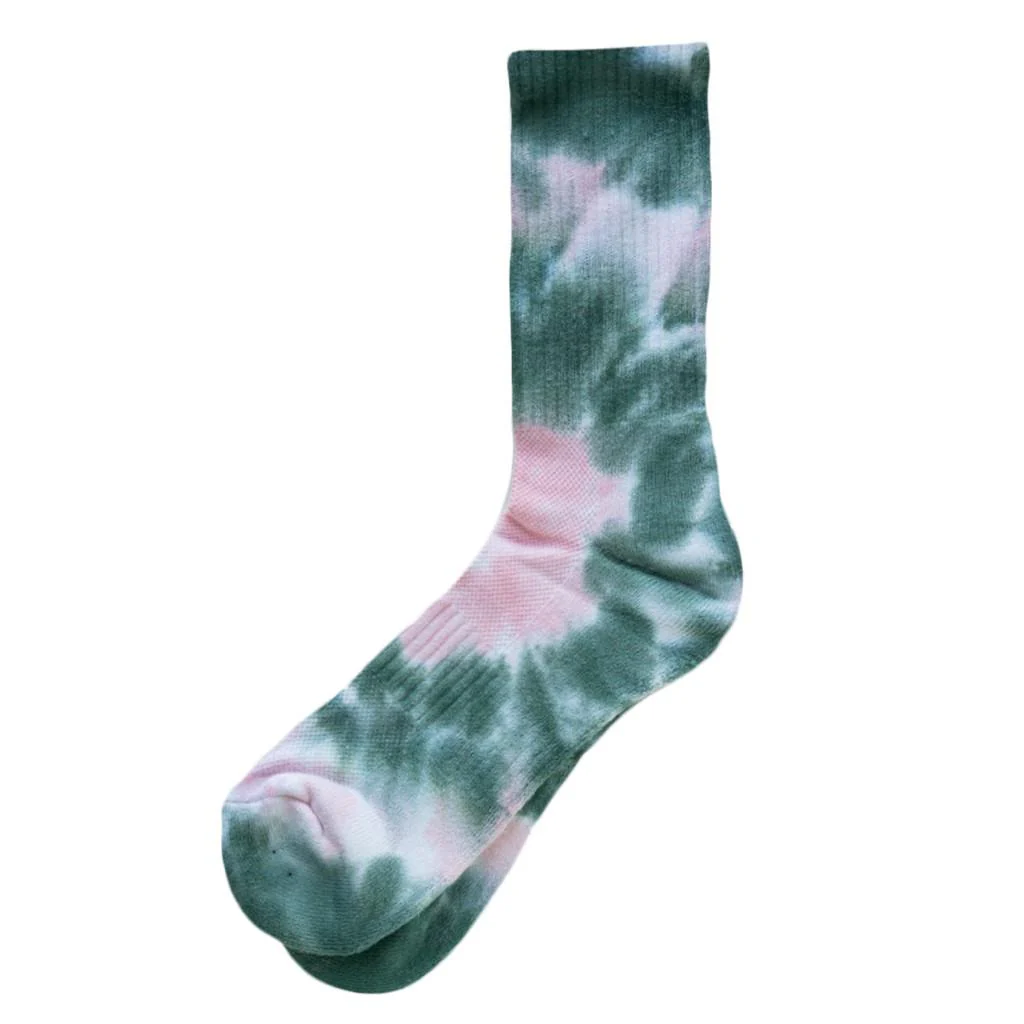 High Ankle Athletic Tie Dye Socks (Green + Pink)