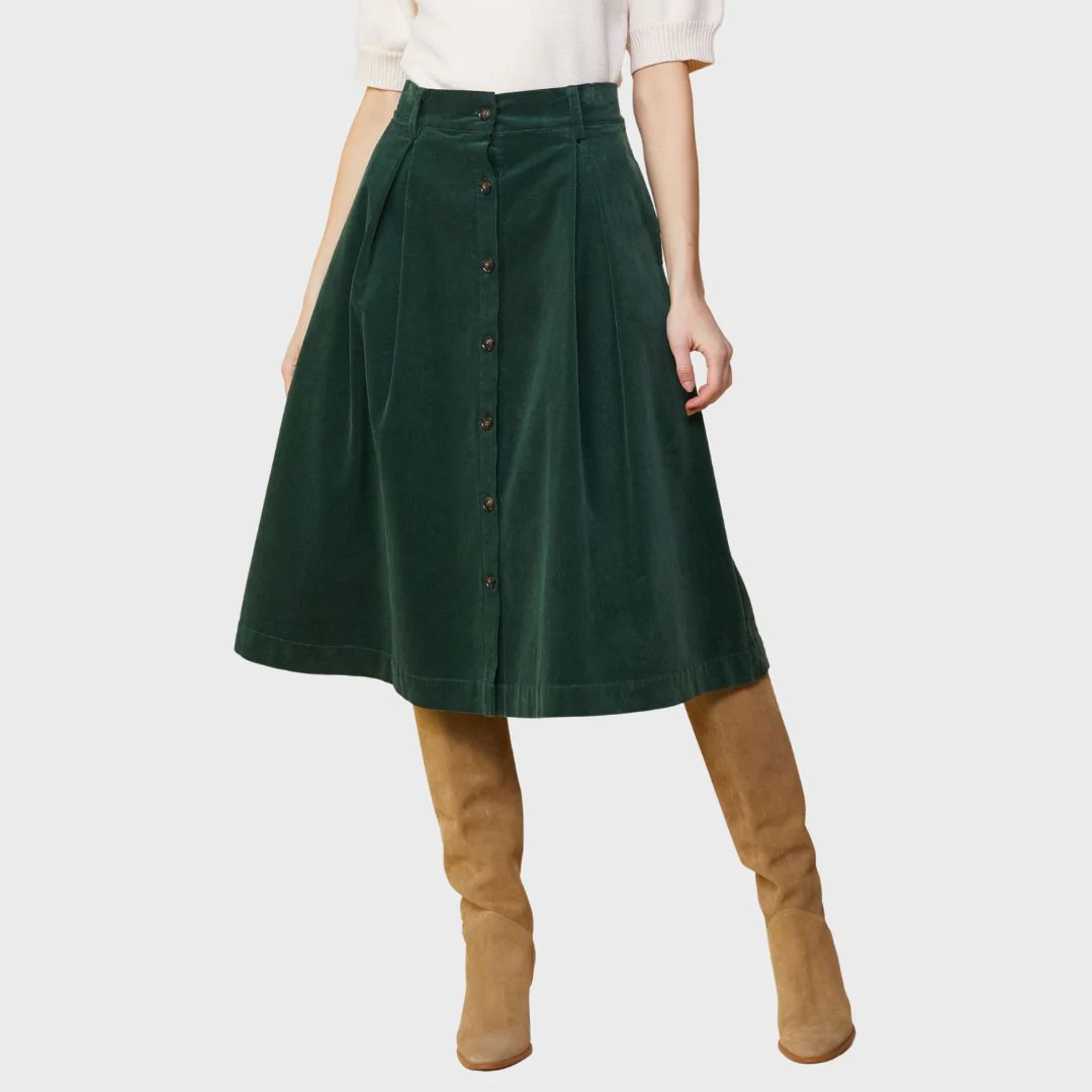 High Waisted Corduroy Skirt (Gemstone Green) - Image 2