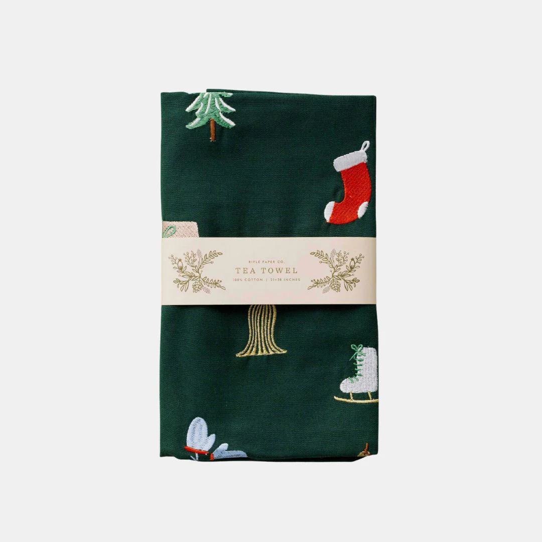 Signs of the Season Embroidered Tea Towel