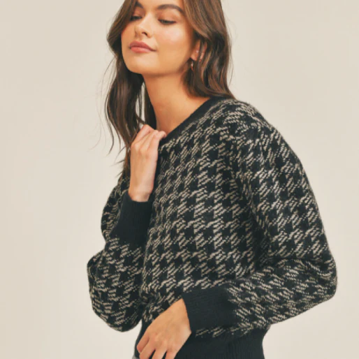 Houndstooth Check Sweater (Black + White) - Image 2