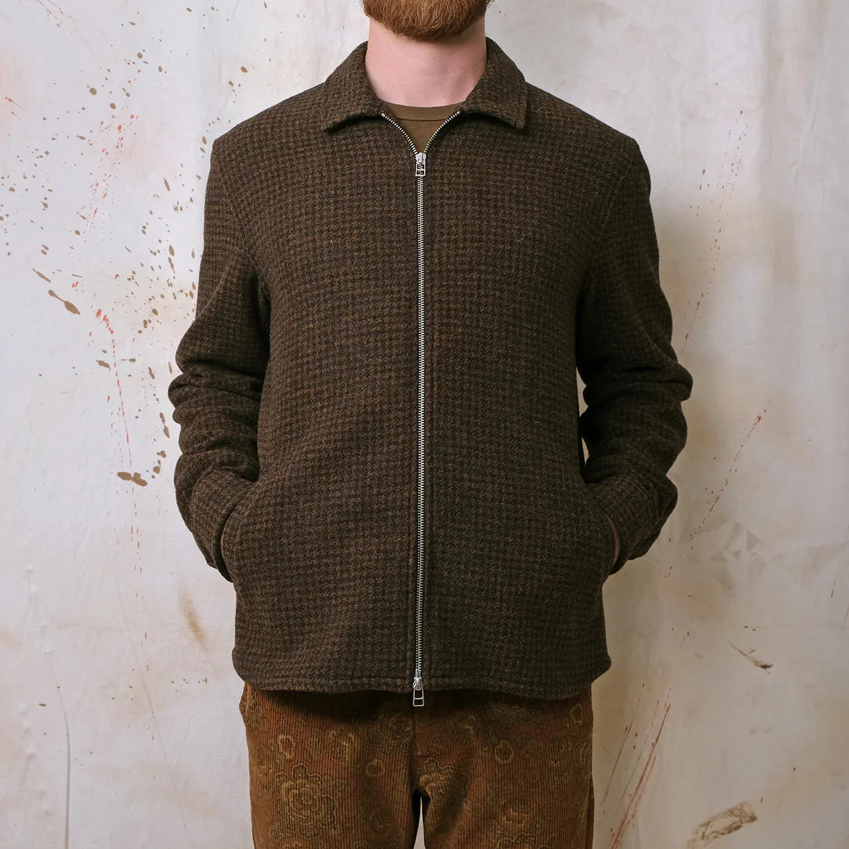 Houndstooth Zip Overshirt (Bronze) - Image 2