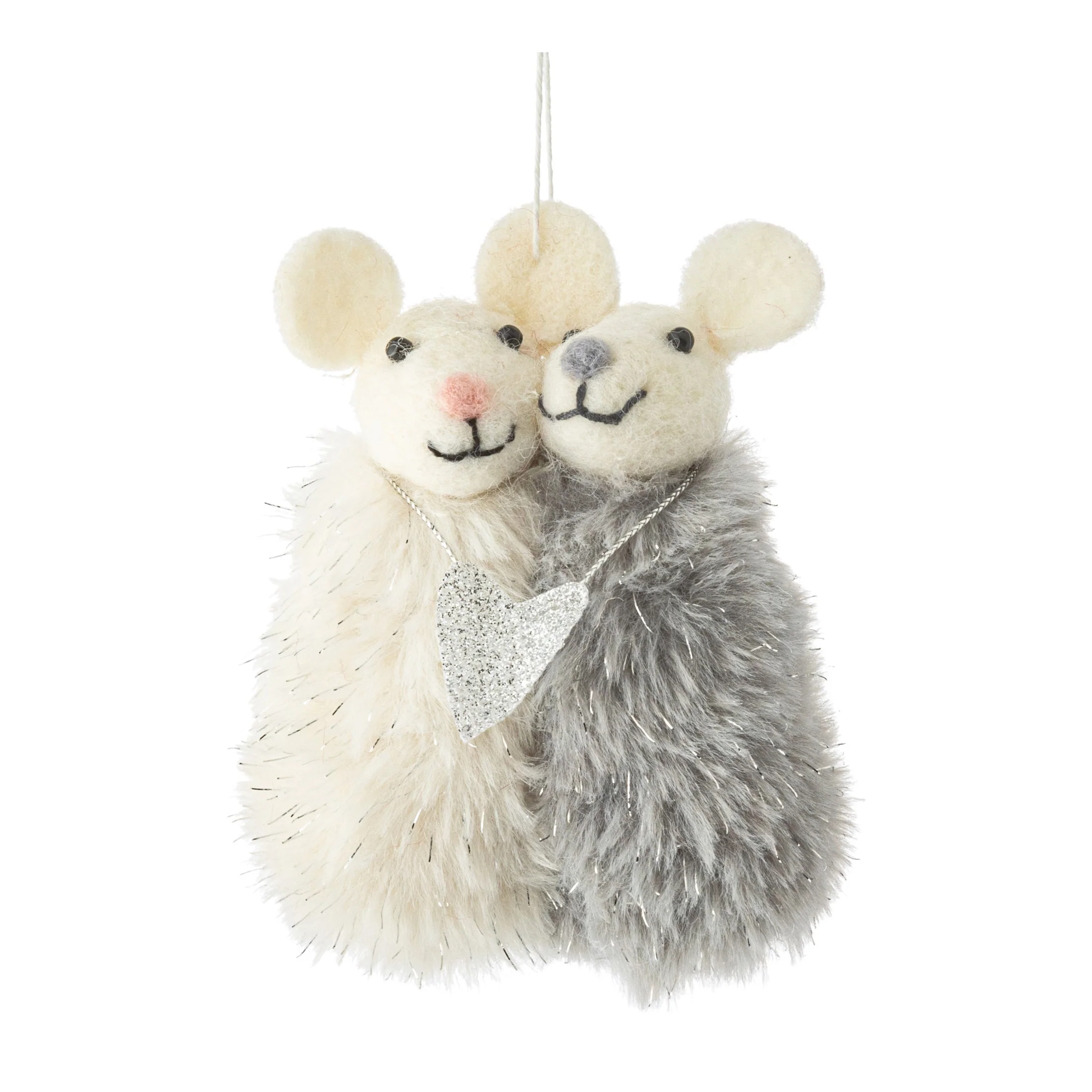 Hugging Mice with Silver Heart Ornament
