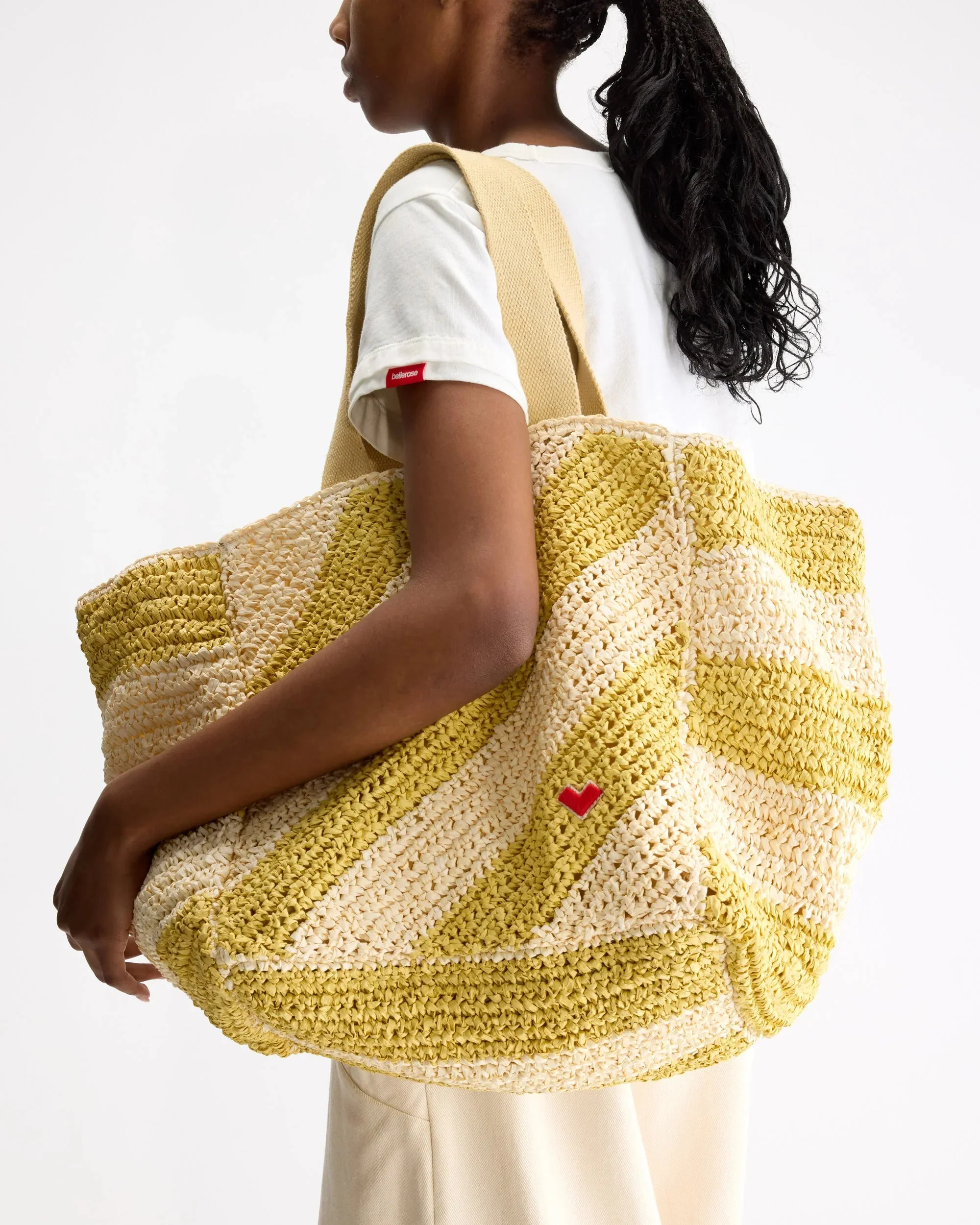 Ibias Large Handbag (Cream + Yellow Stripes) - Image 4