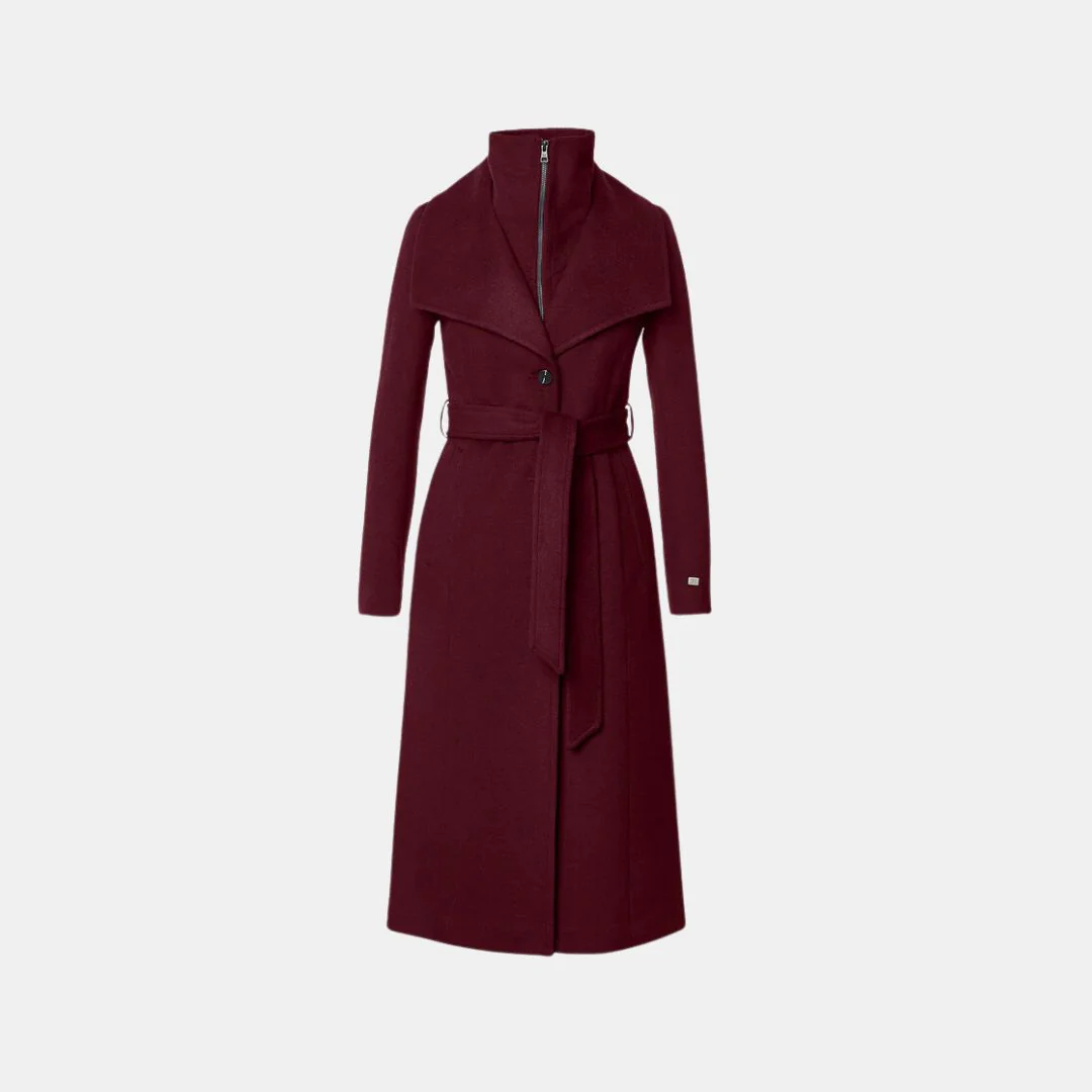 Ilana Slim-Fit Wool Coat With Bib Collar (Merlot) - Image 5