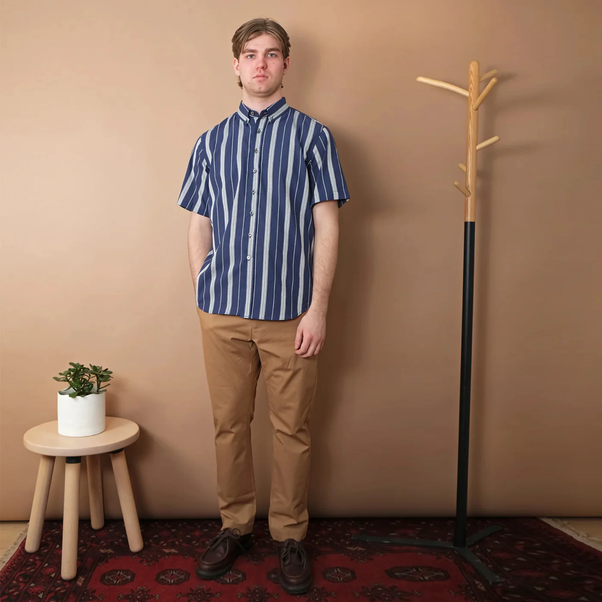 Jacquard Stripe S/S Classic Shirt (Navy) - Image 5