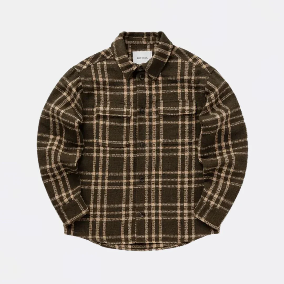 Josiah Check Overshirt (Olive Night + Light Sand)
