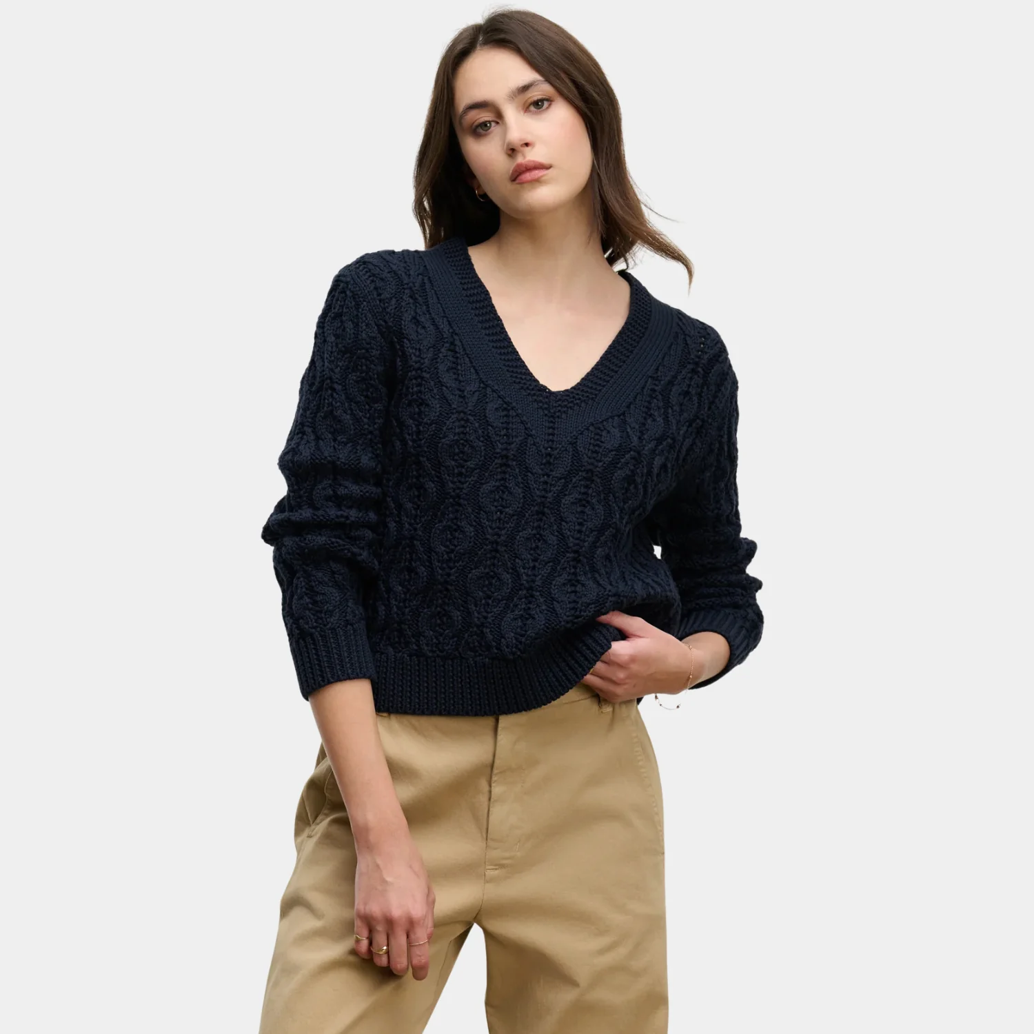 Joyce Chunky Pima Cotton Sweater (Navy)