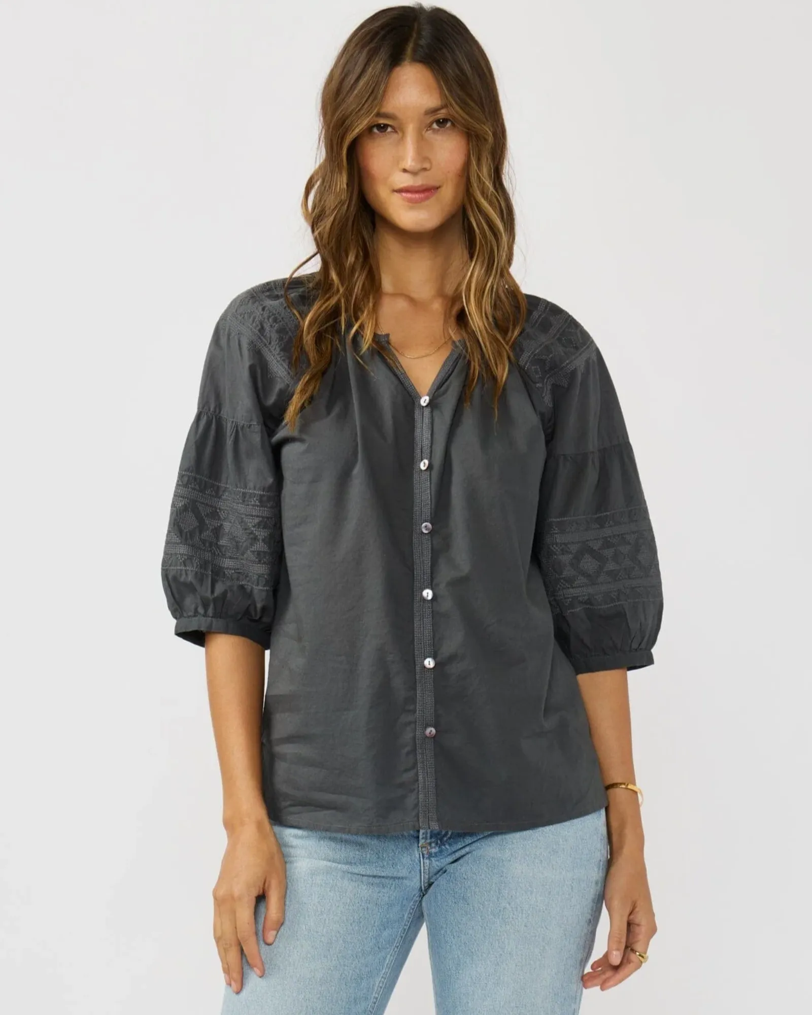 Kayda Embroidered Blouse (Grey + Grey)