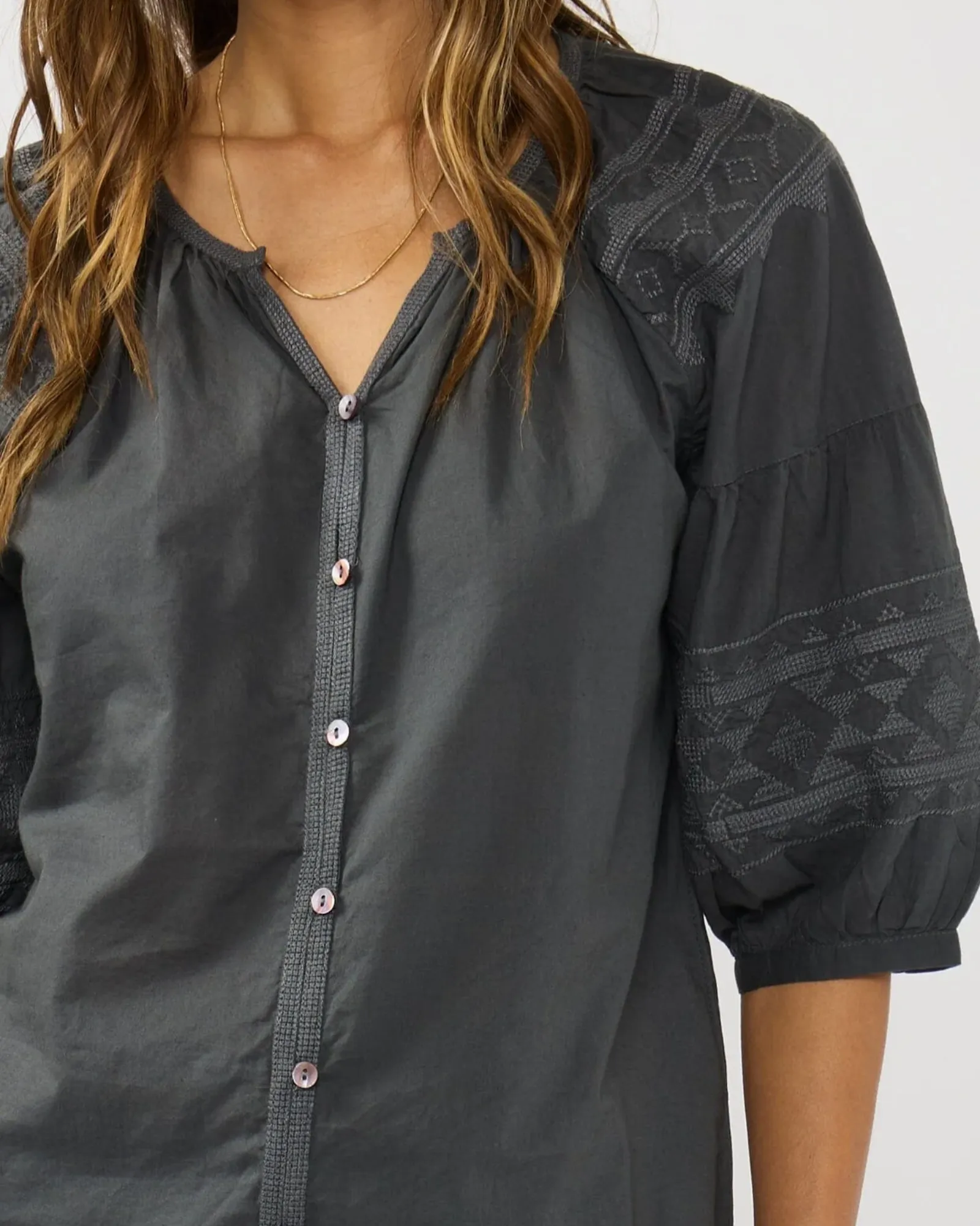 Kayda Embroidered Blouse (Grey + Grey) - Image 5