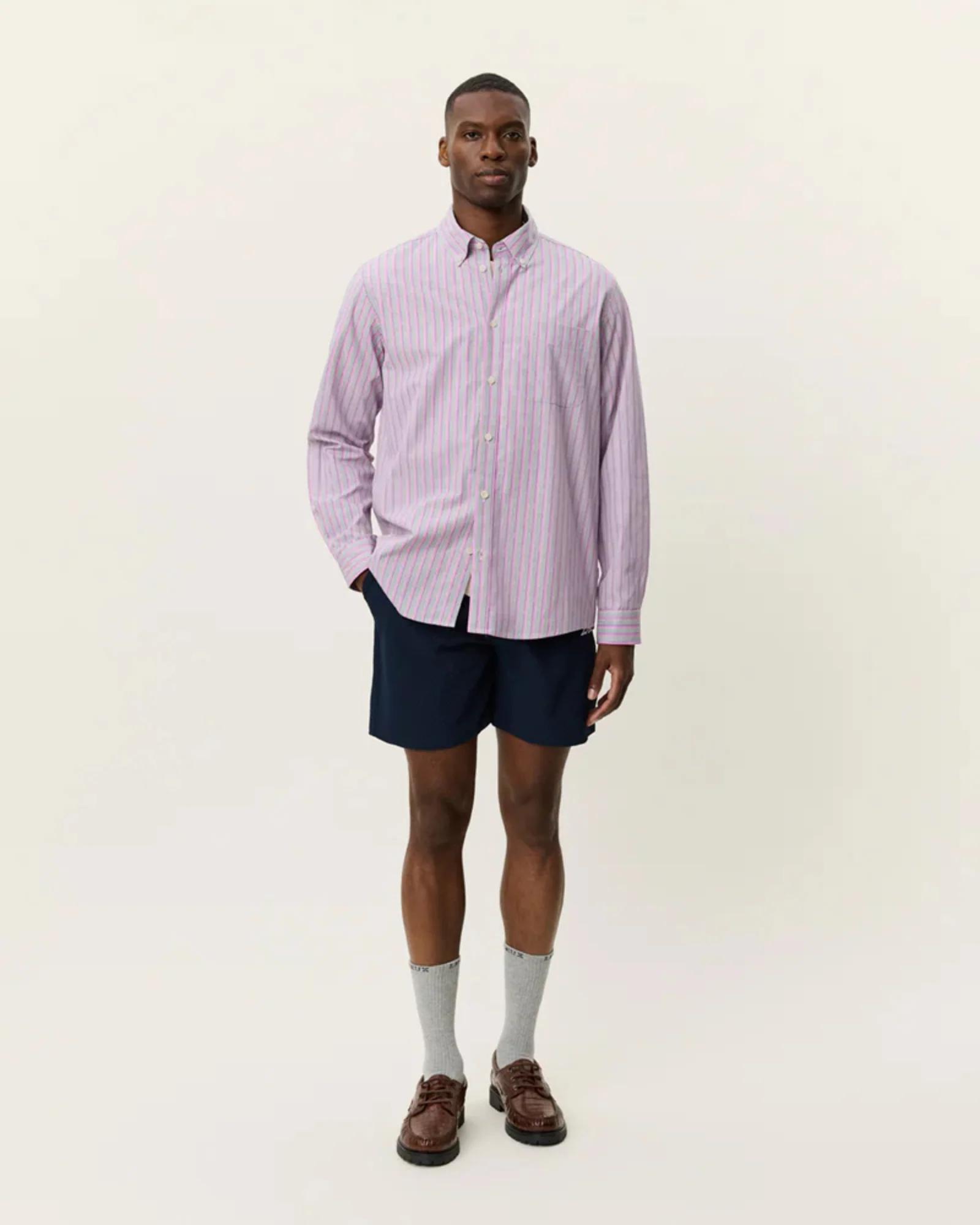 Kent Stripe Poplin Shirt (Crocus Pink)