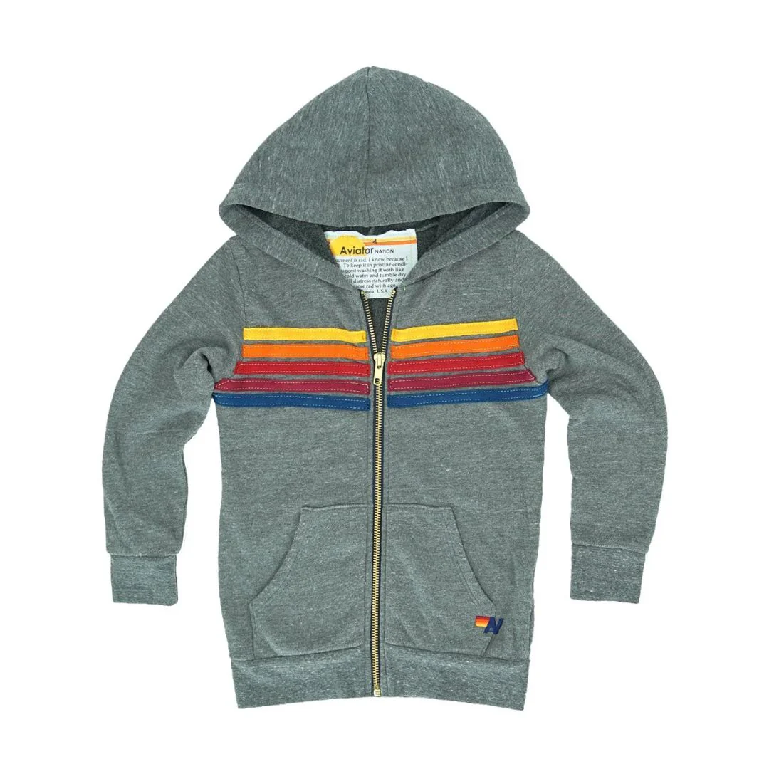 Kids 5 Stripe Aviator Nation Zip Hoodie (Heather Grey)