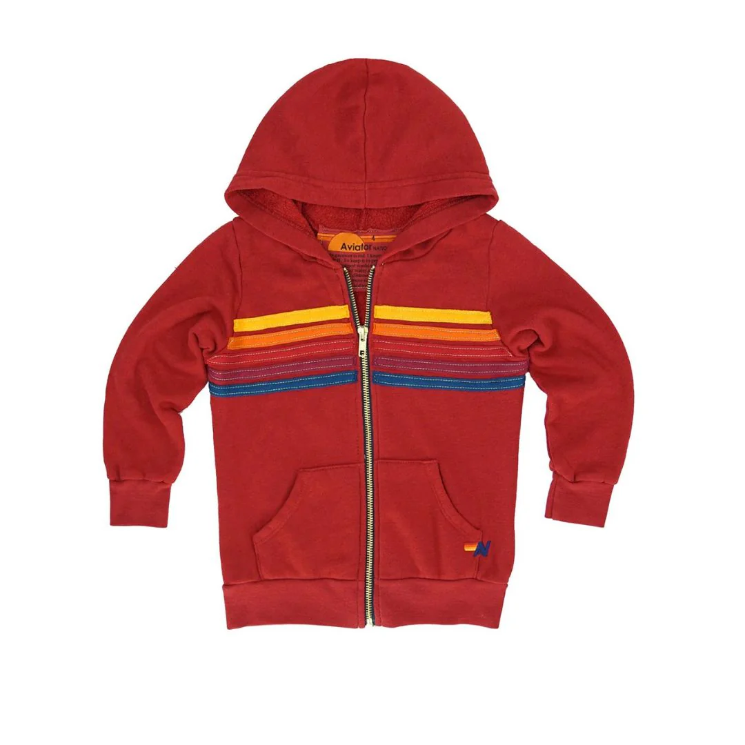 Kids 5 Stripe Aviator Nation Zip Hoodie (Red)