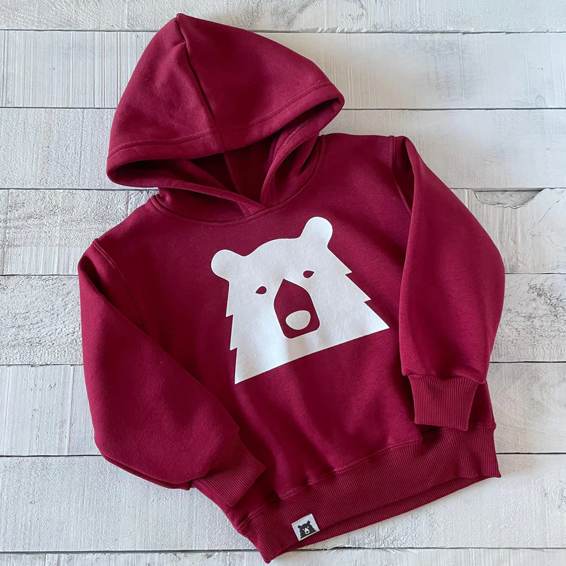 Kids Big Bear Pop Over Hoodie (Maroon + White)
