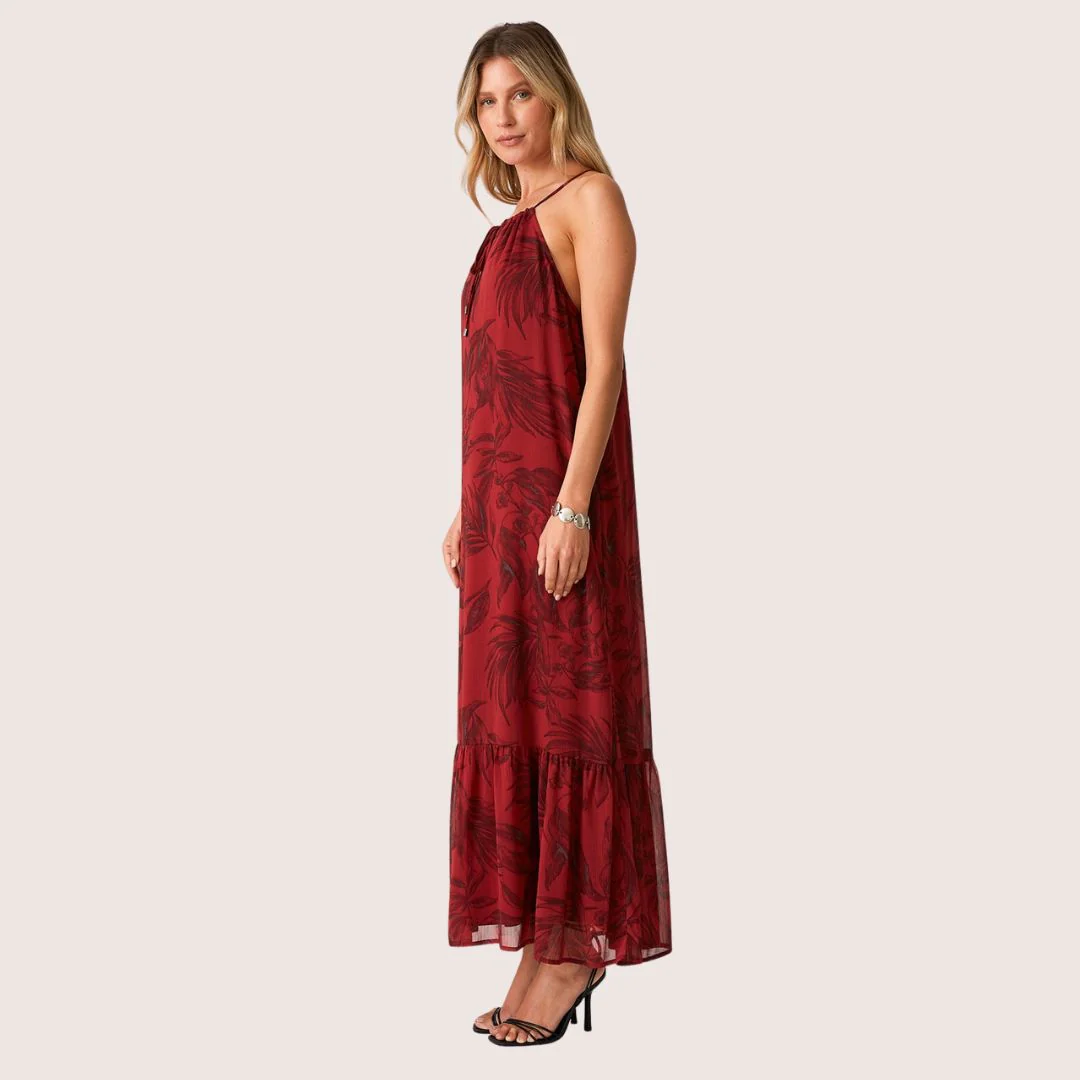 Kiriana Halter Maxi Dress (Wine + Charcoal) - Image 2