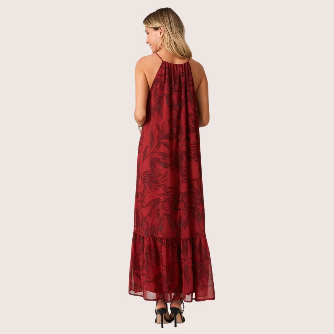 Kiriana Halter Maxi Dress (Wine + Charcoal) - Image 3