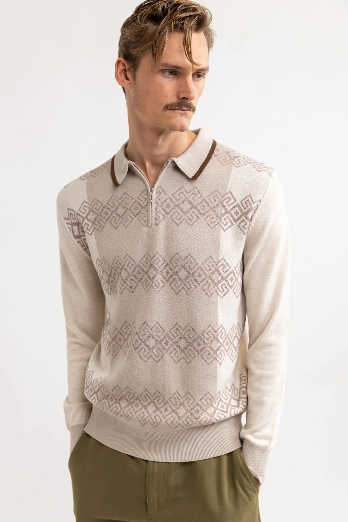 Knit Long Sleeve Polo (Natural) - Image 3