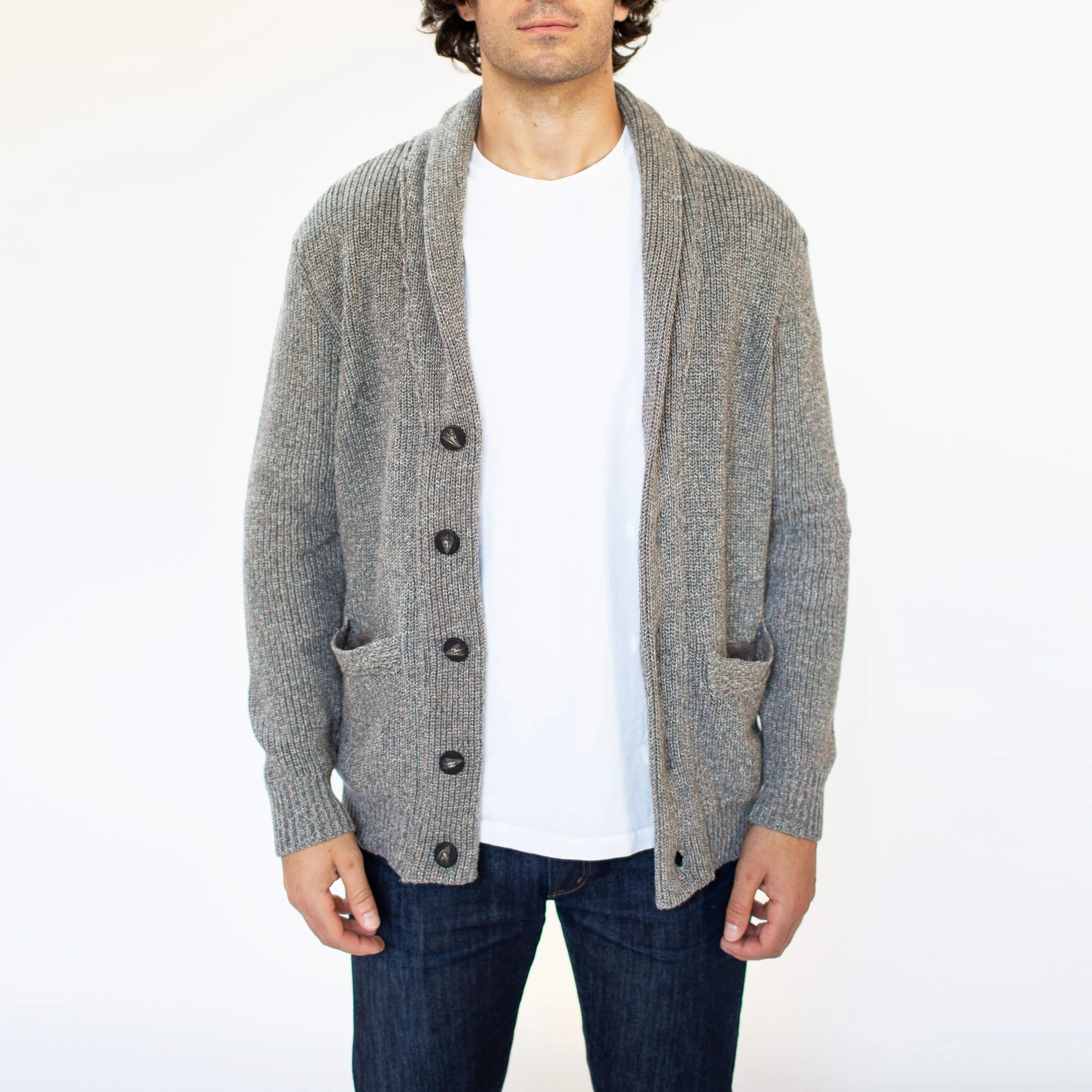 Knit Shawl Cardigan (Brown) - Image 2