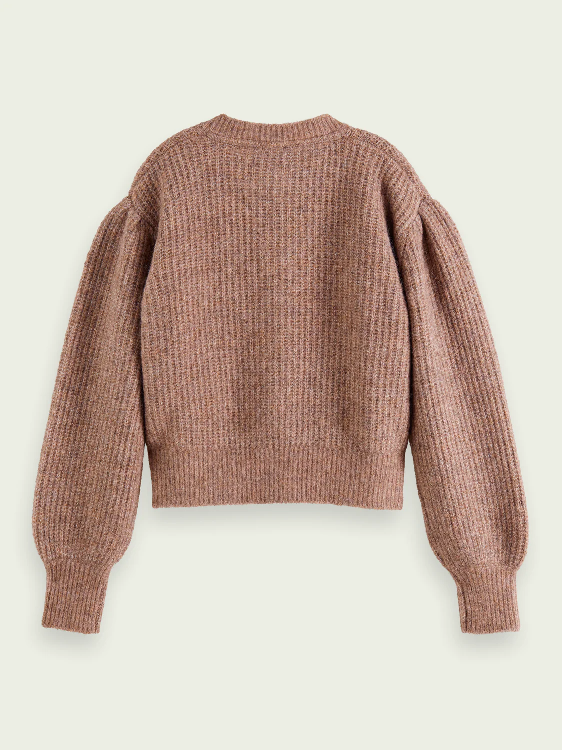 Knitted Crewneck Cardigan with Puffed Sleeves - Image 5