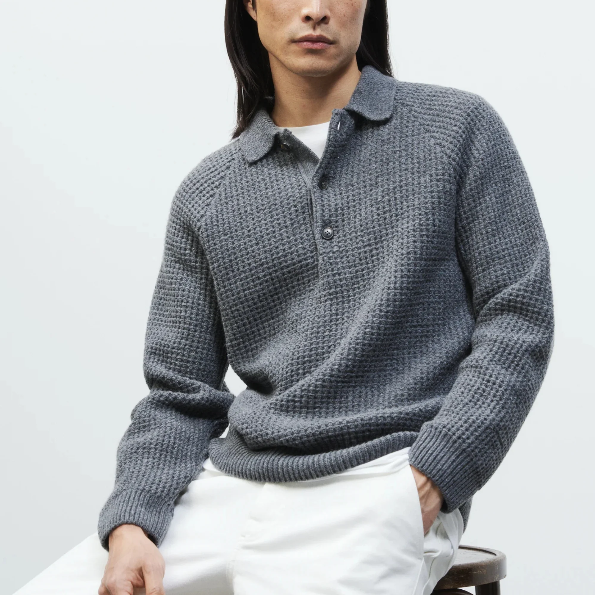 Knitted Polo (Dark Grey Melange) - Image 5