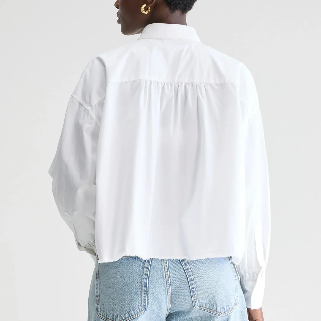 Kraft Cropped Poplin Shirt (White) - Image 2