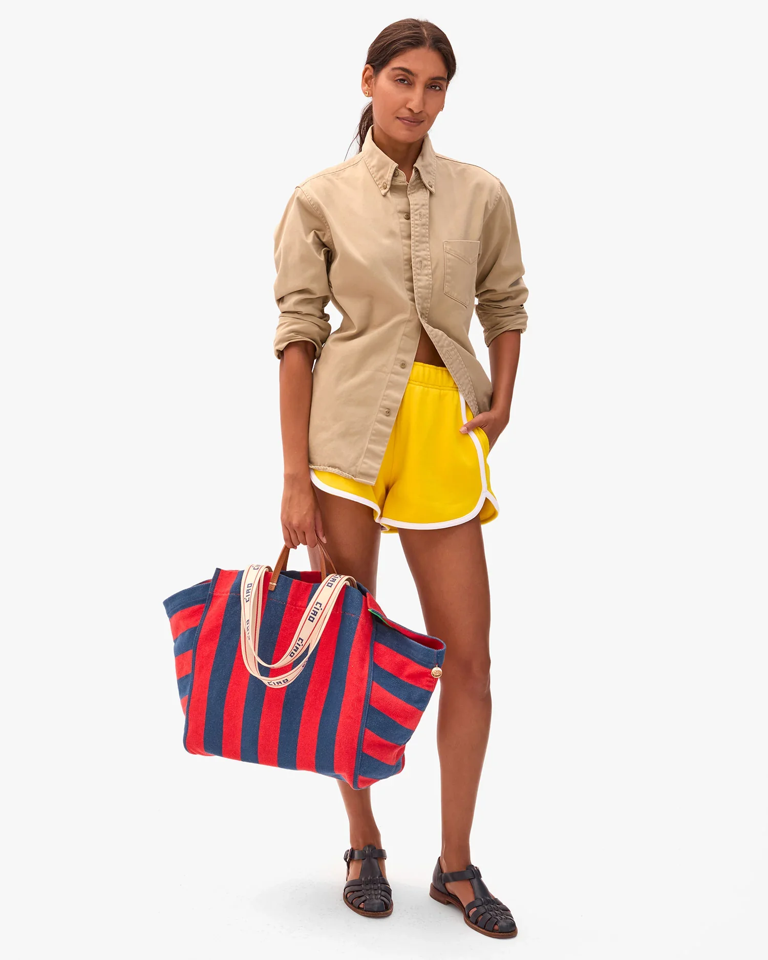 La Cote Canvas Stripe Tote (Poppy + French Blue) - Image 3