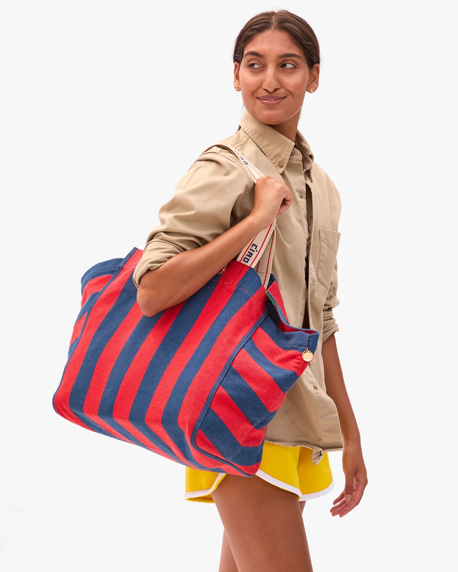 La Cote Canvas Stripe Tote (Poppy + French Blue) - Image 4