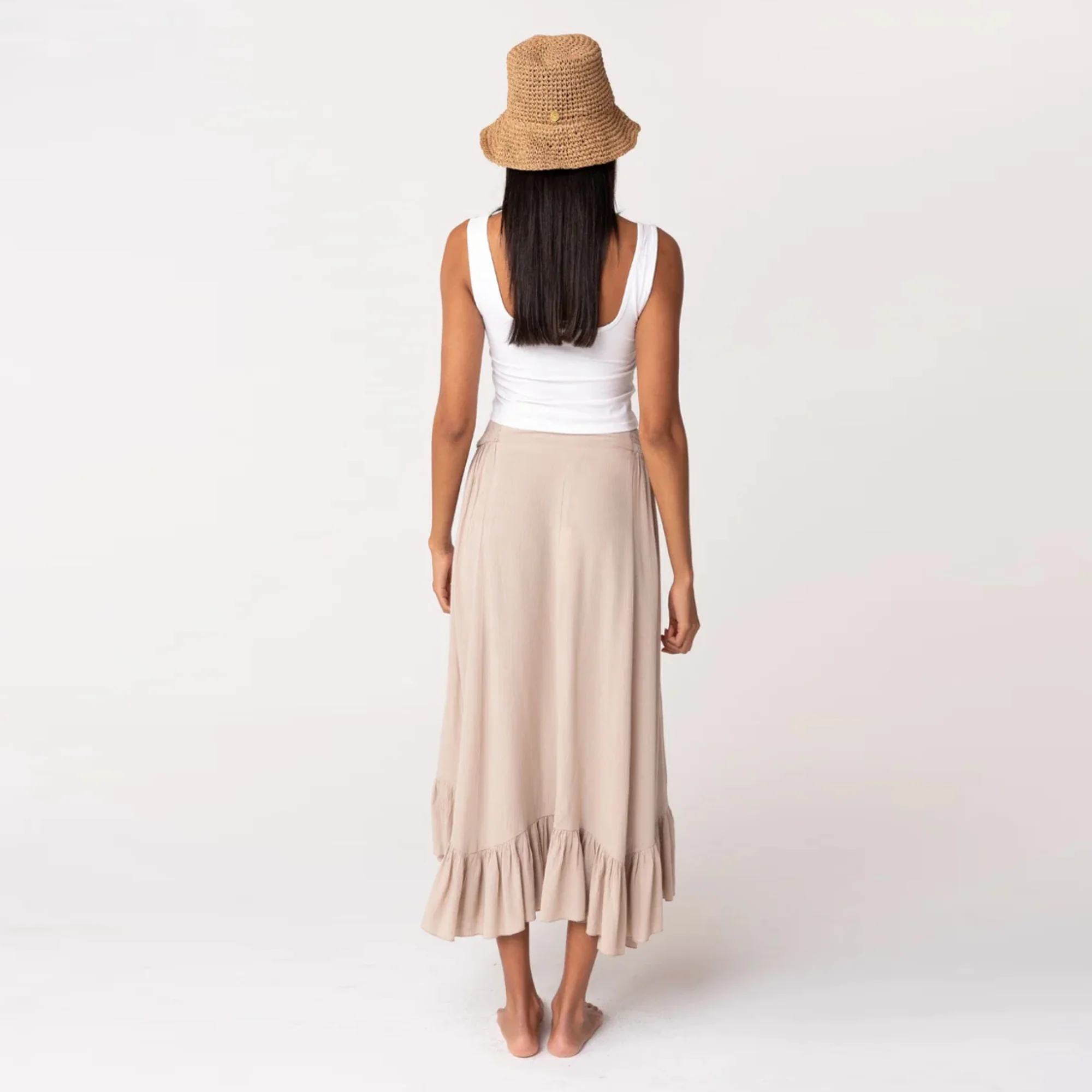 Lainey Ruffle Maxi Skirt (Taupe) - Image 3