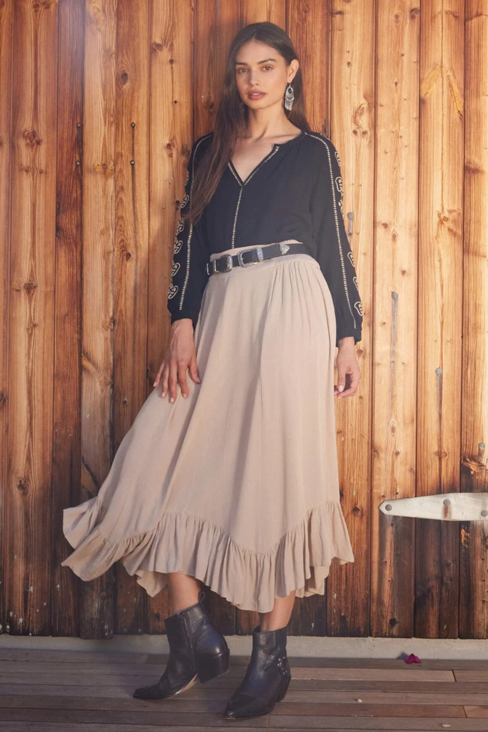 Lainey Ruffle Maxi Skirt (Taupe) - Image 4
