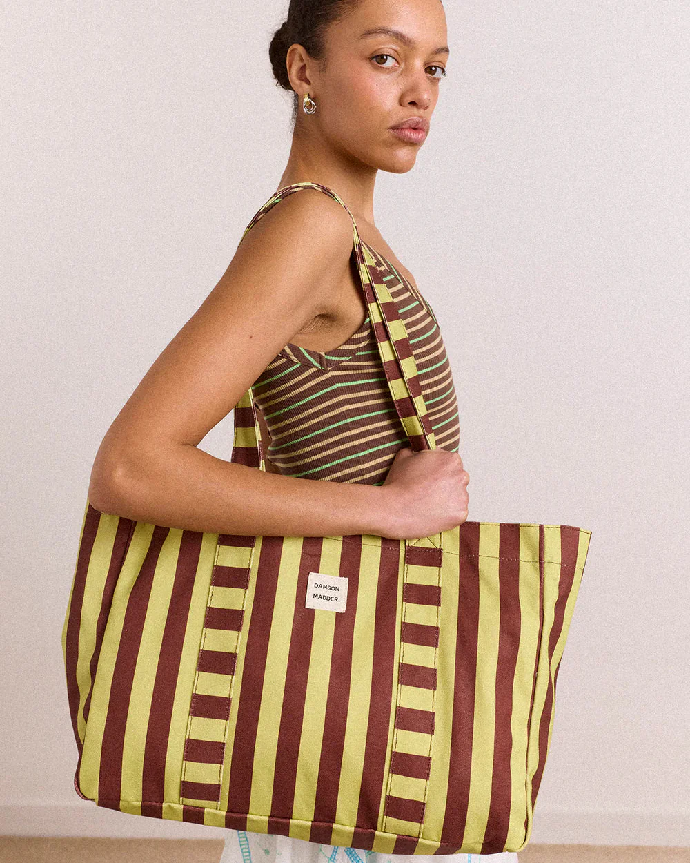 Large Canvas Tote Bag (Green Stripe)
