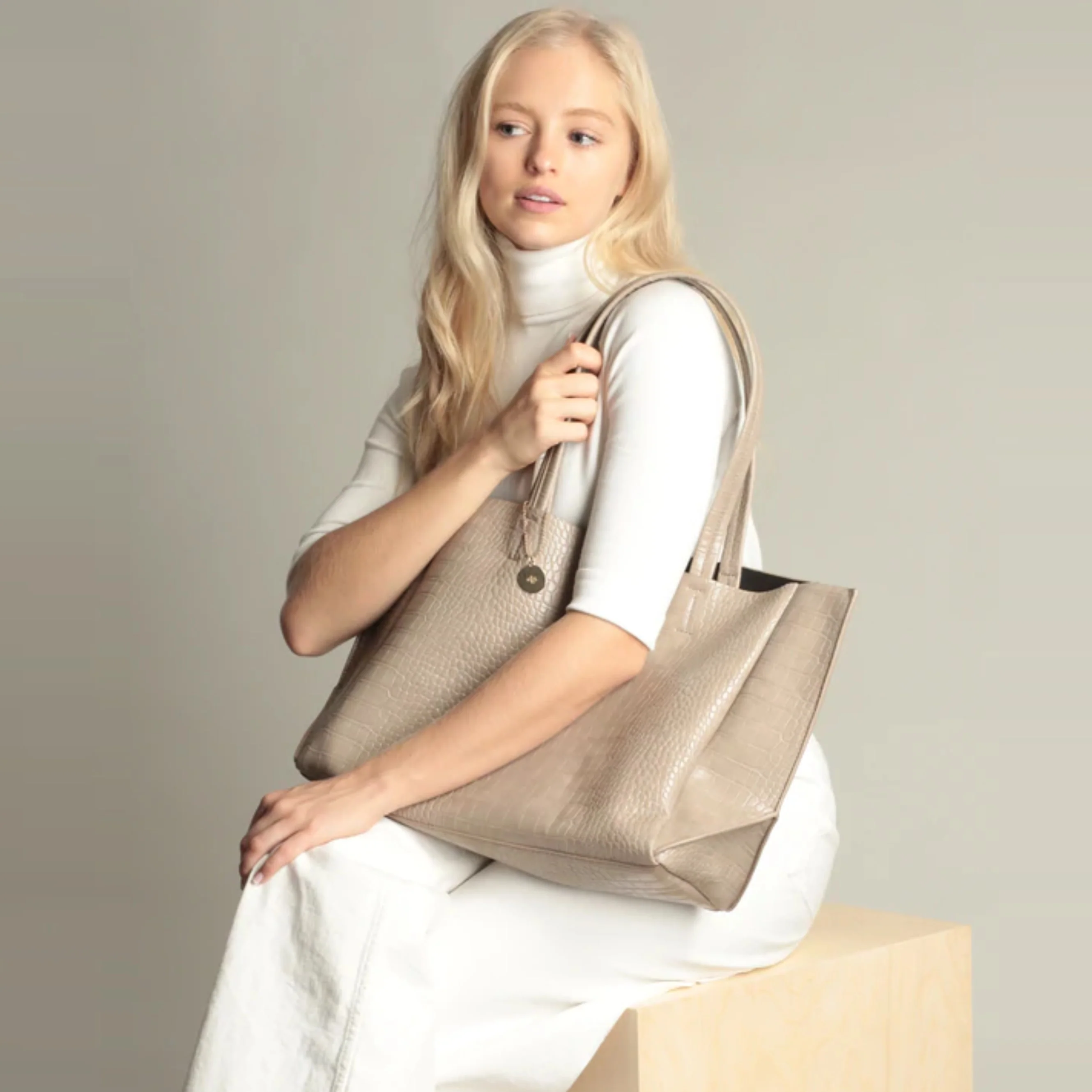 Large Tote (Taupe Croc) - Image 2