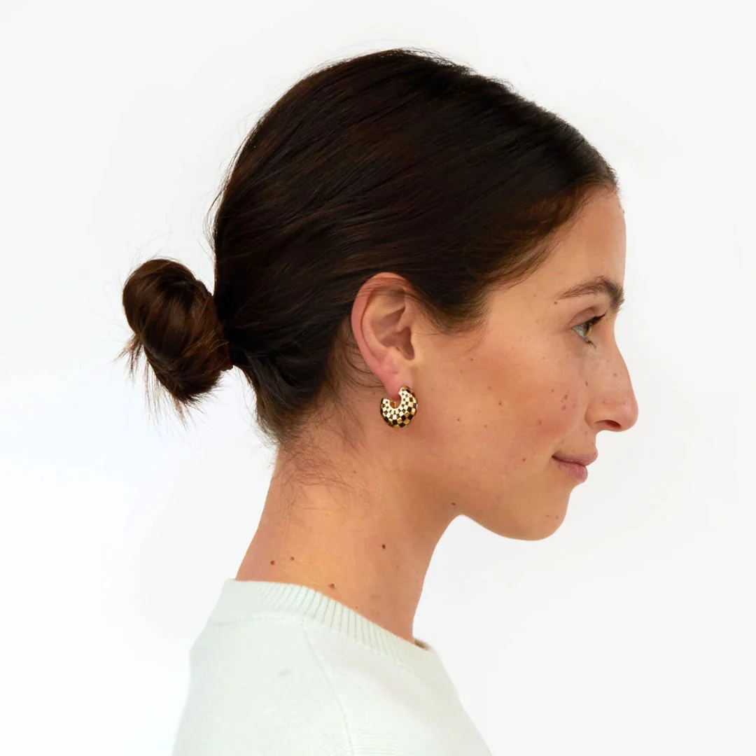 Le Hoop Earrings (Black + Gold Checker) - Image 2